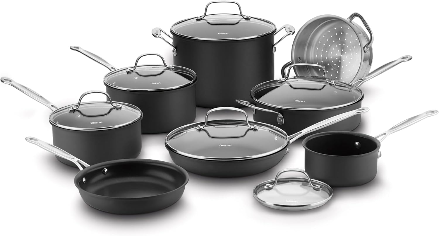 Cuisinart 14-Piece Cookware Set Chef's Classic NonStick Hard Anodized – Black – Cookware Sets
