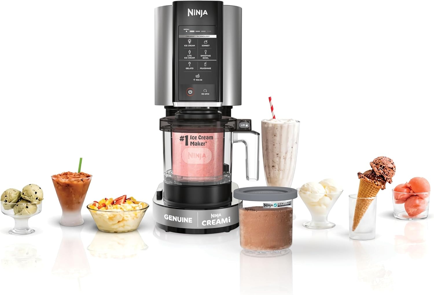 Ninja CREAMi Ice Cream Maker 7-in-1 – 1 pints – Silver – Ice Cream Machines