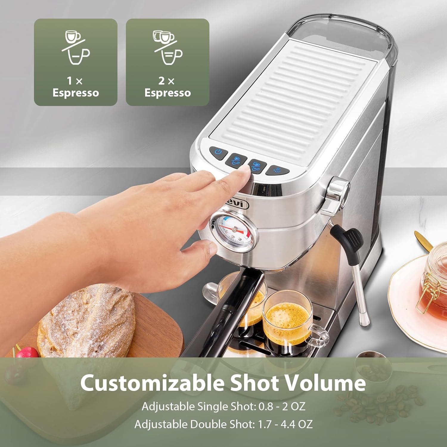 GEVI Espresso Machine – 1 liters – Sterling Silver – Commercial Espresso Machines & Coffee Makers