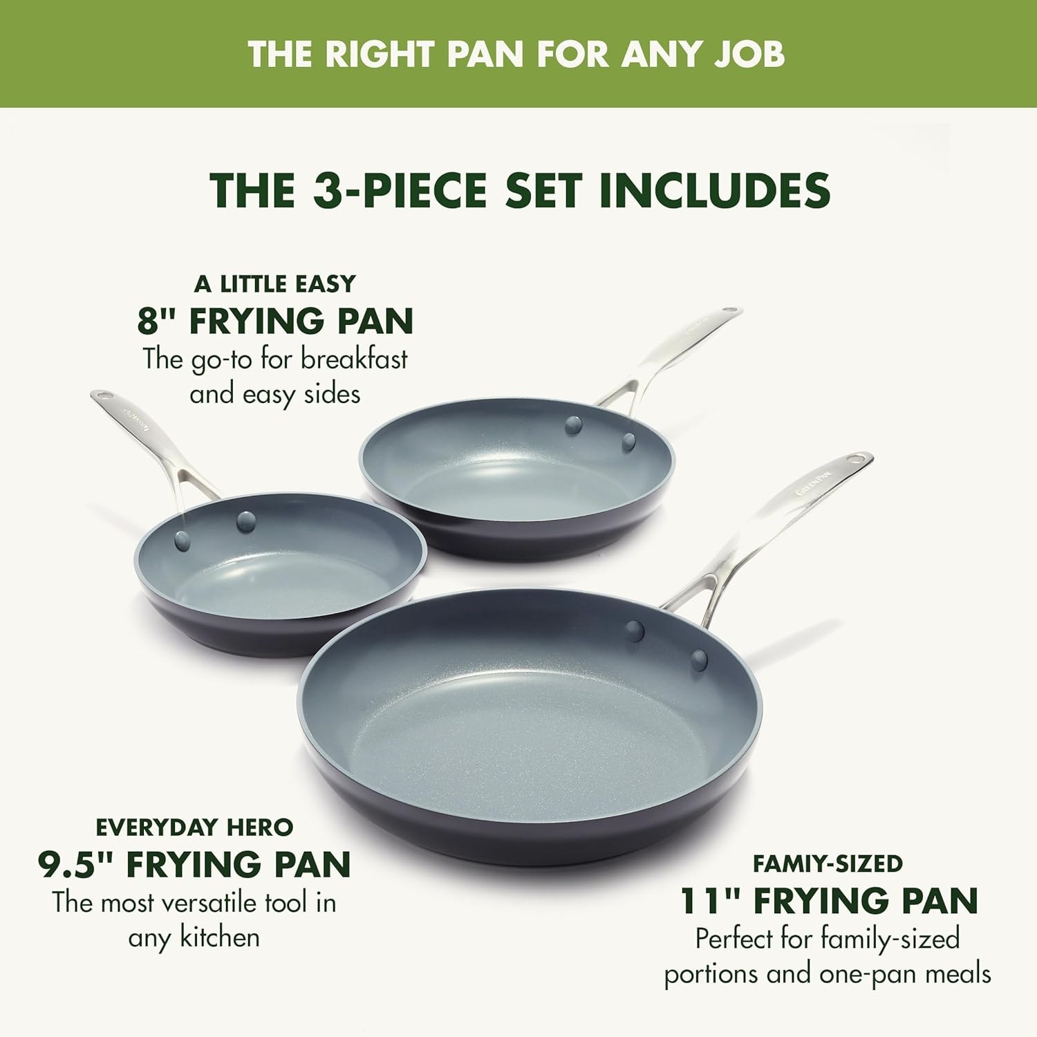 GreenPan Valencia Pro Ceramic Nonstick Frypan Set – 8 cups – Gray – Skillets