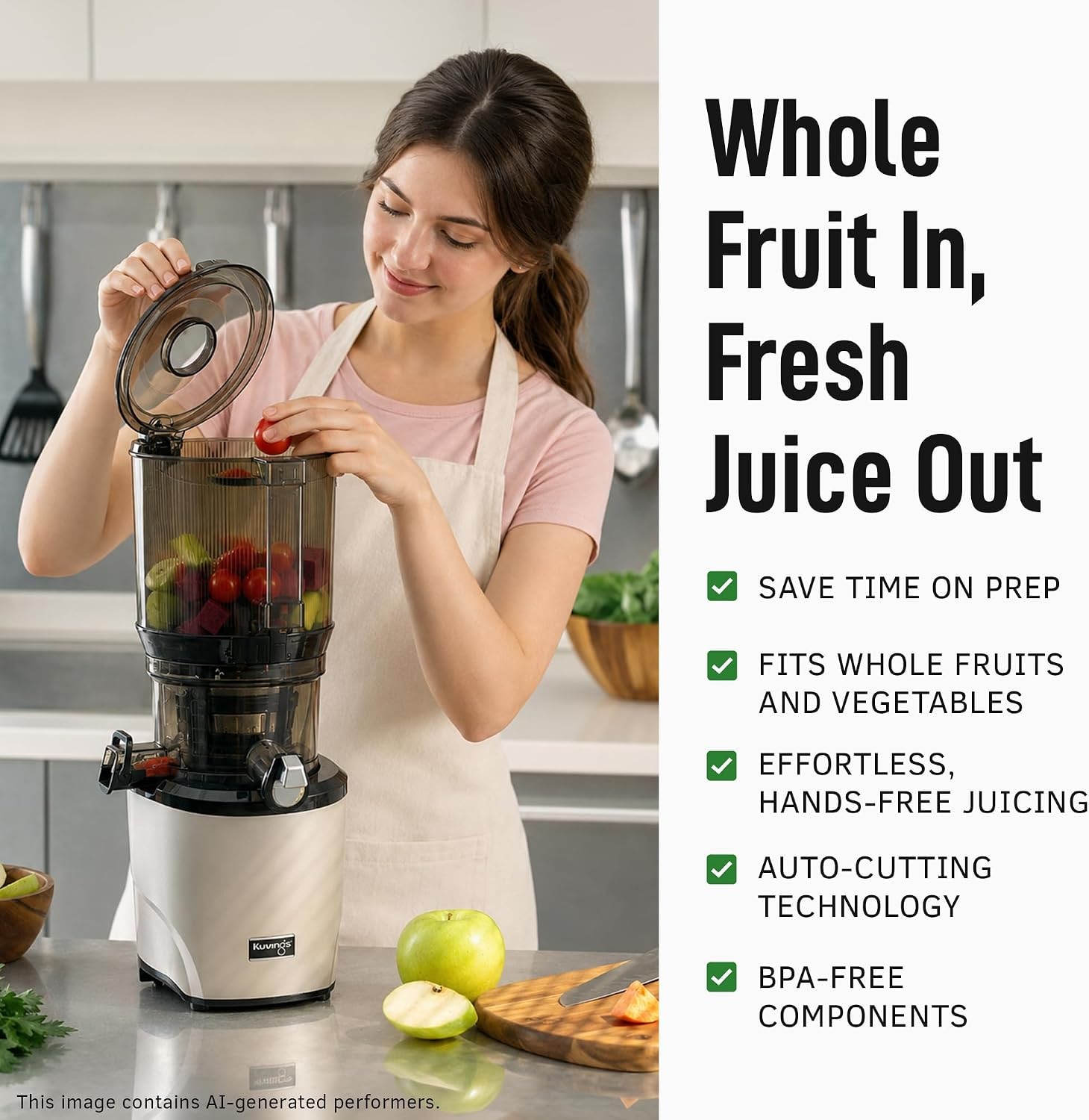 Kuvings AUTO10 Hands-Free Slow Juicer – 3 liters – Silver – Single Auger Masticating Juicers
