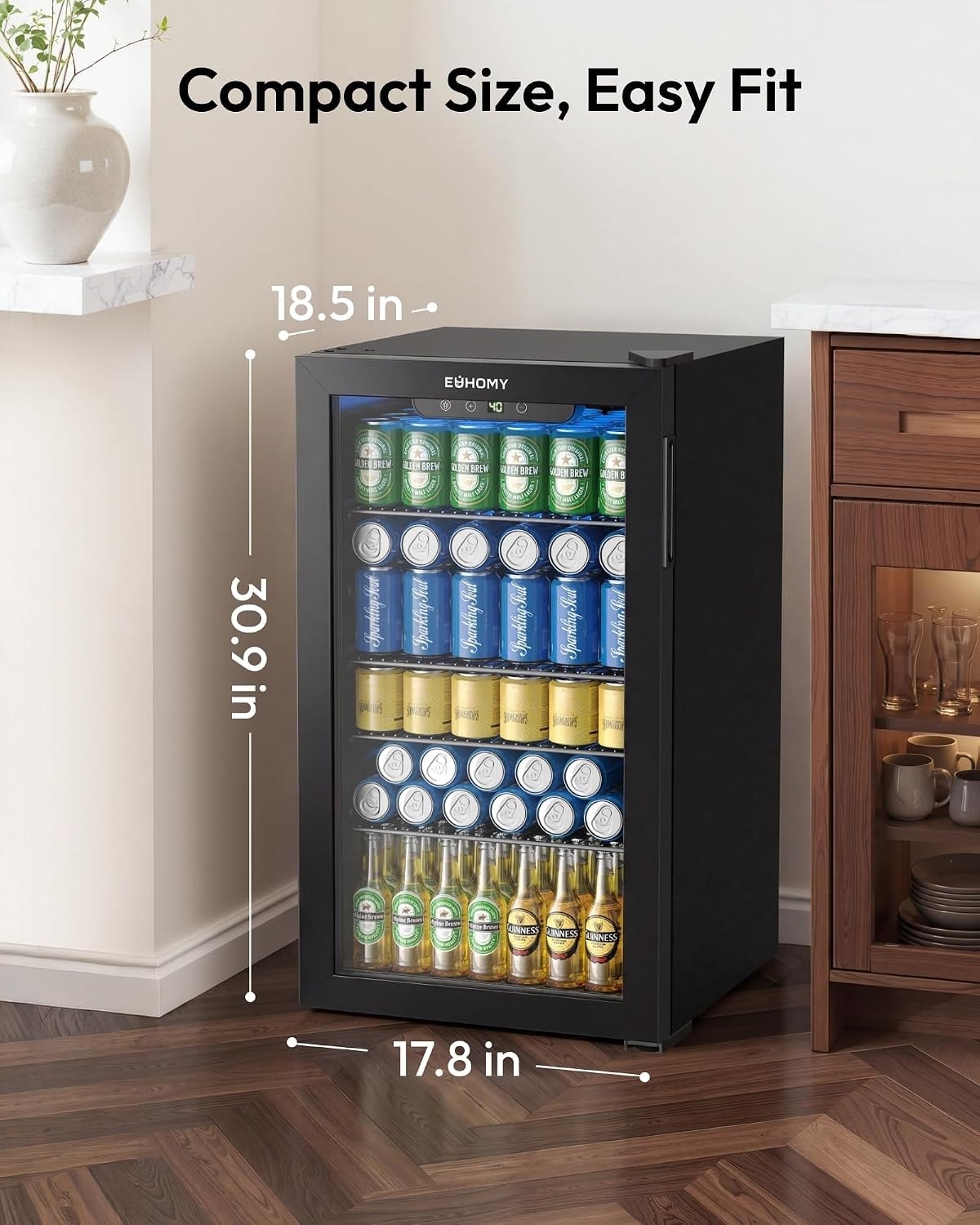 SIMZLIFE - 130 Can Beverage Refrigerator and Cooler with Glass Door fo – Beverage Refrigerators