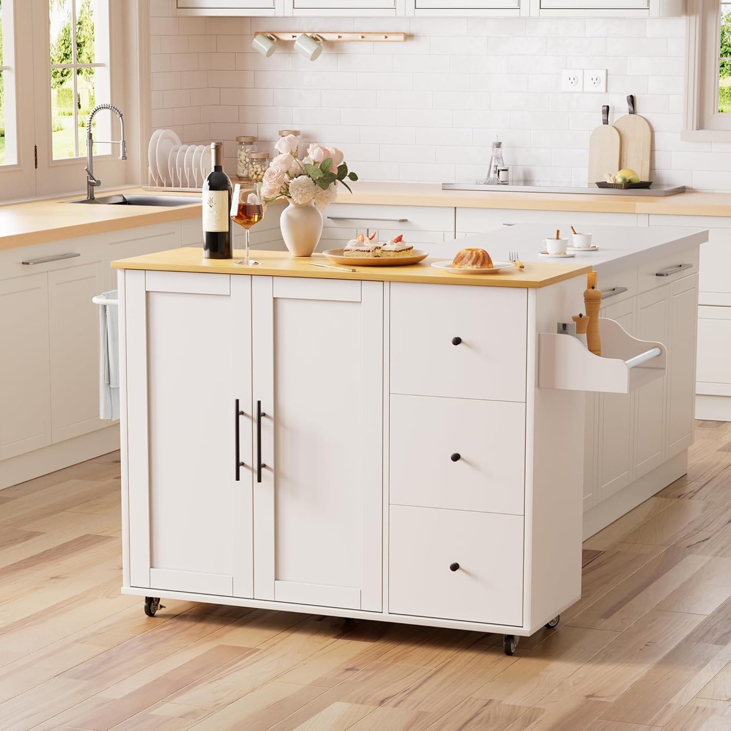 Highland Dunes Kitchen Island on Wheels – 39.37 x 26.97 x 34.84 inches – White – Mobile Storage Islands