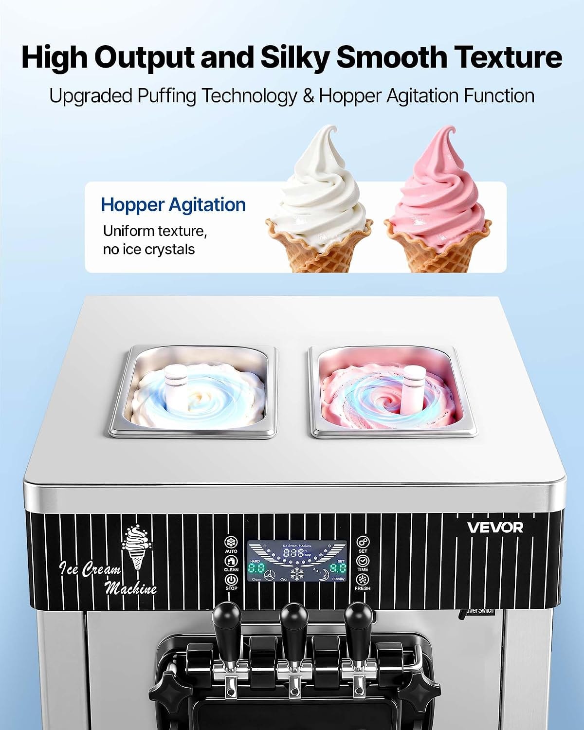 VEVOR 2200W Commercial Soft Ice Cream Machine – 12 liters – Silver – Ice Cream Machines