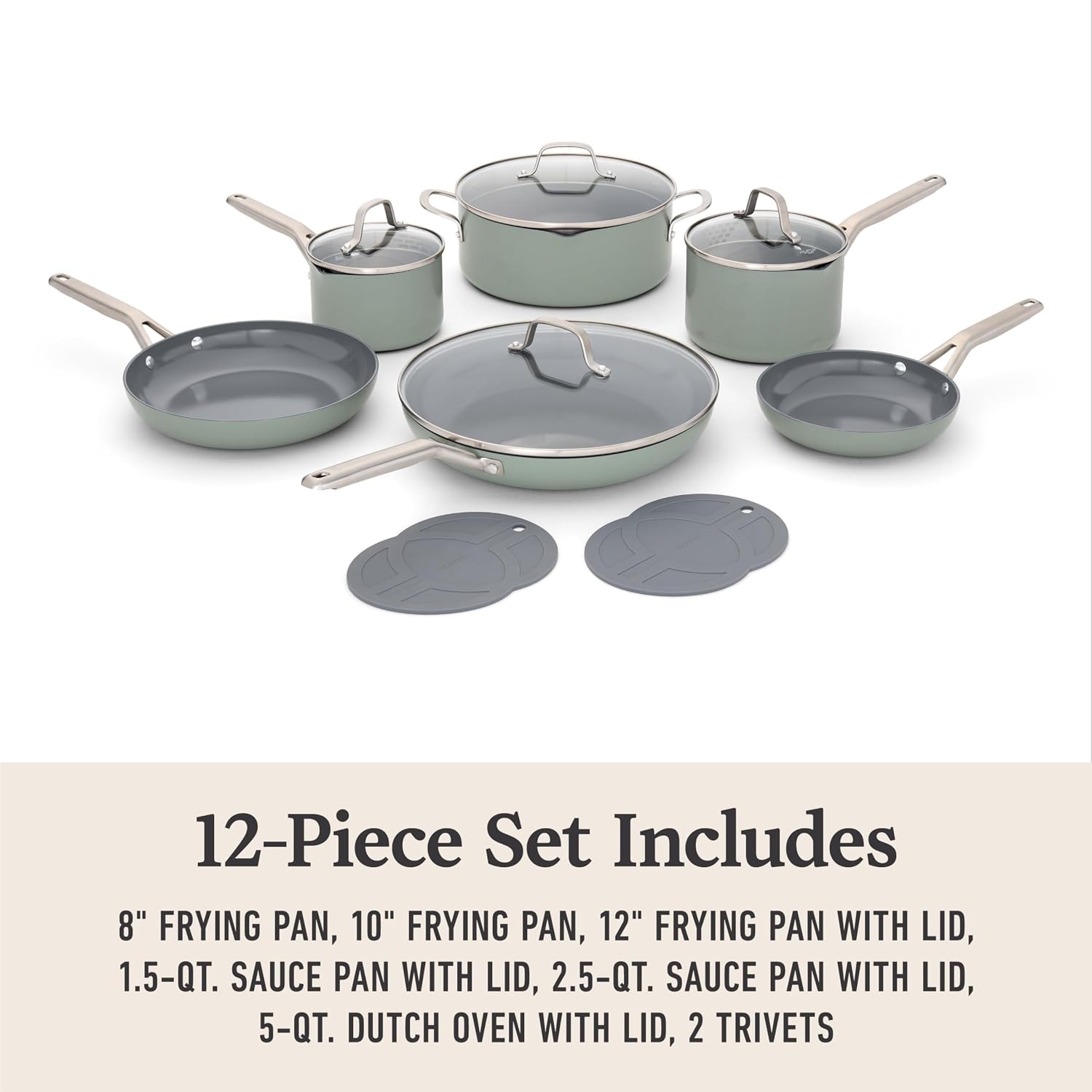 Calphalon Ceramic Nonstick 12-Piece Cookware Set – Silver Ash – Cookware Sets