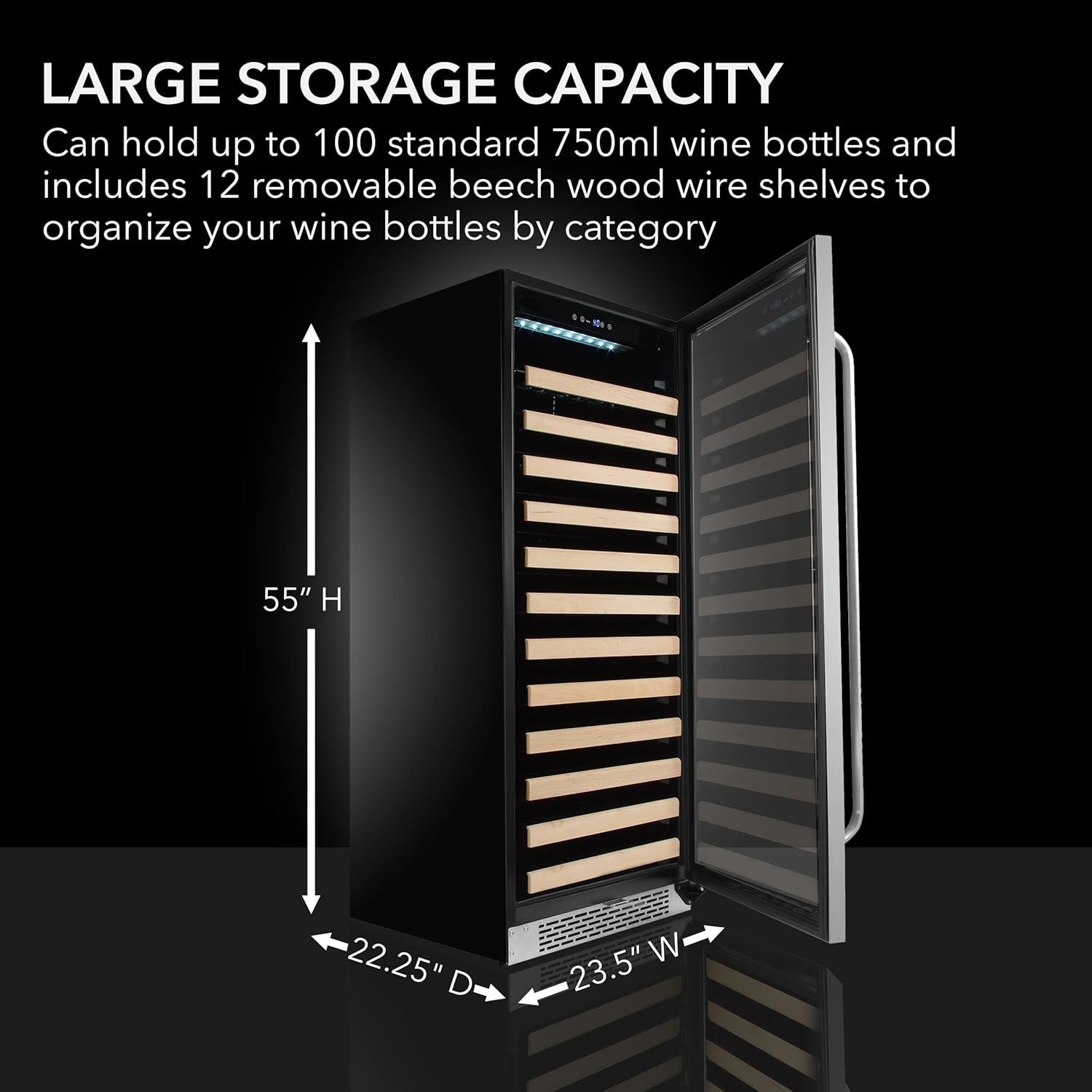 Whynter BWR-1002SD 100 Bottle Built-in Stainless Steel Compressor Wine – 16.8 cubic feet – Premium Stainless Steel – Freestanding Wine Cellars