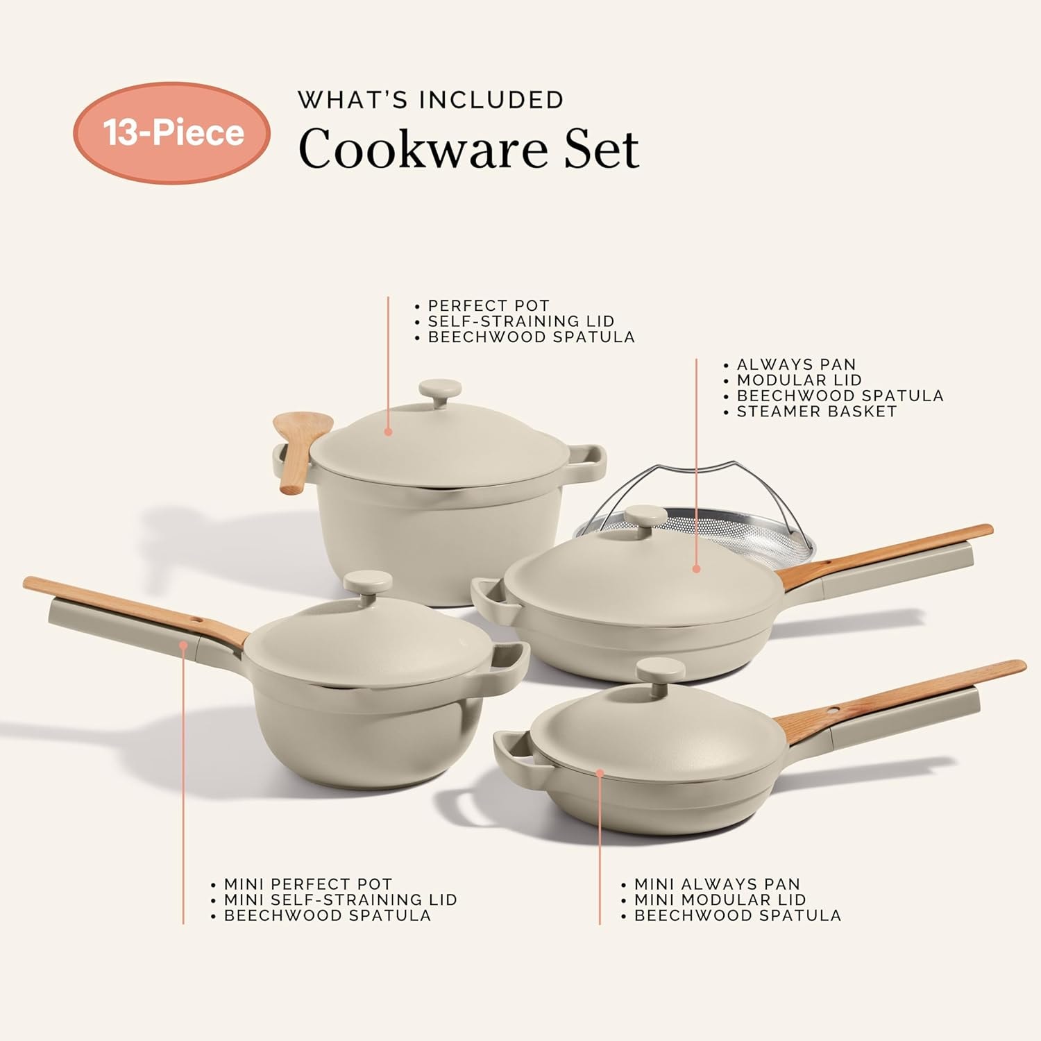 Our Place 13-Piece Cookware Set – 10.86" Dia x 3.5" H x 19.72" W – Steam – Cookware Sets