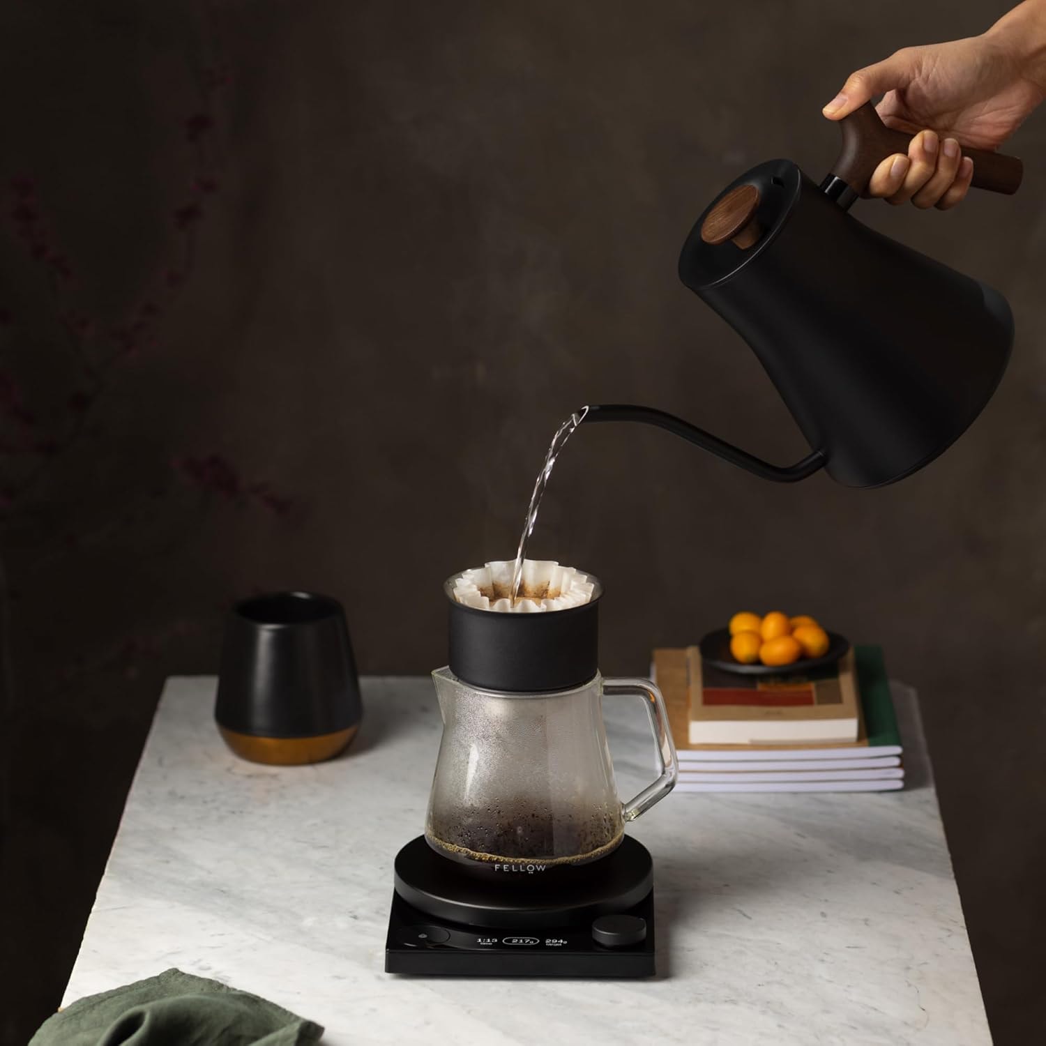 Fellow Products Stagg EKG Pro Electric Pouring Kettle in Black & Walnu – 0.9 liters – Matte Black with Walnut Handle + Lid Pull – Electric Kettles