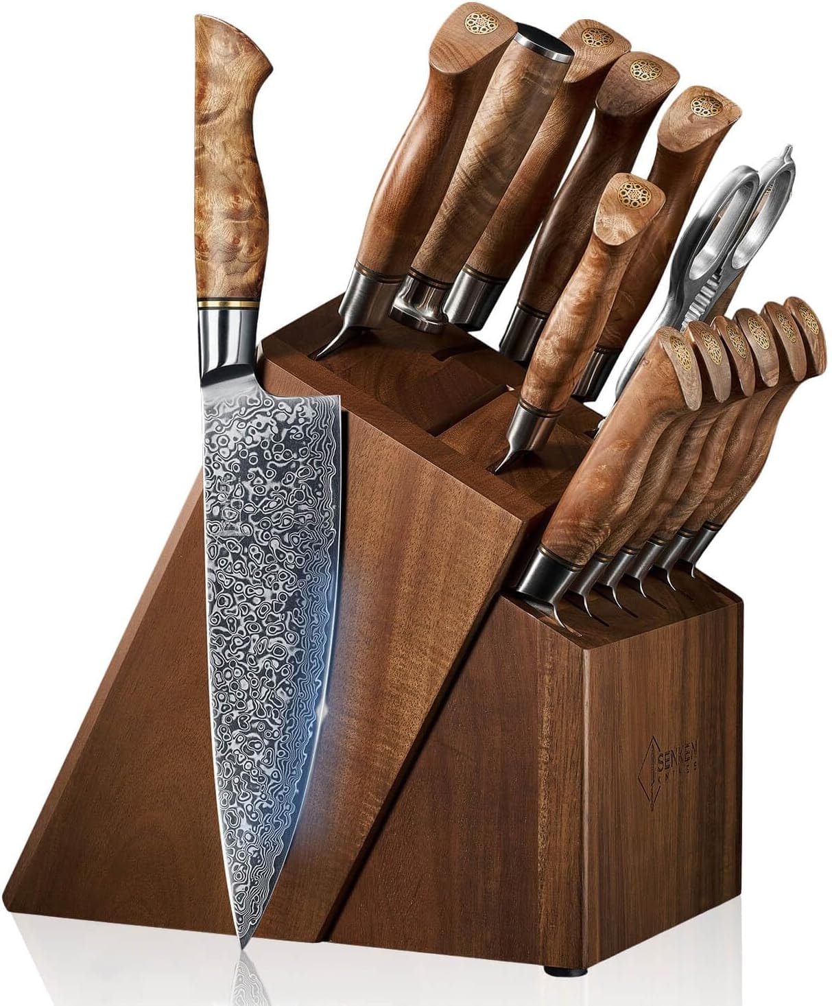 Dynasty 16-Piece Japanese VG10 Damascus Knife Block Set – Light Brown – Knife Block Sets