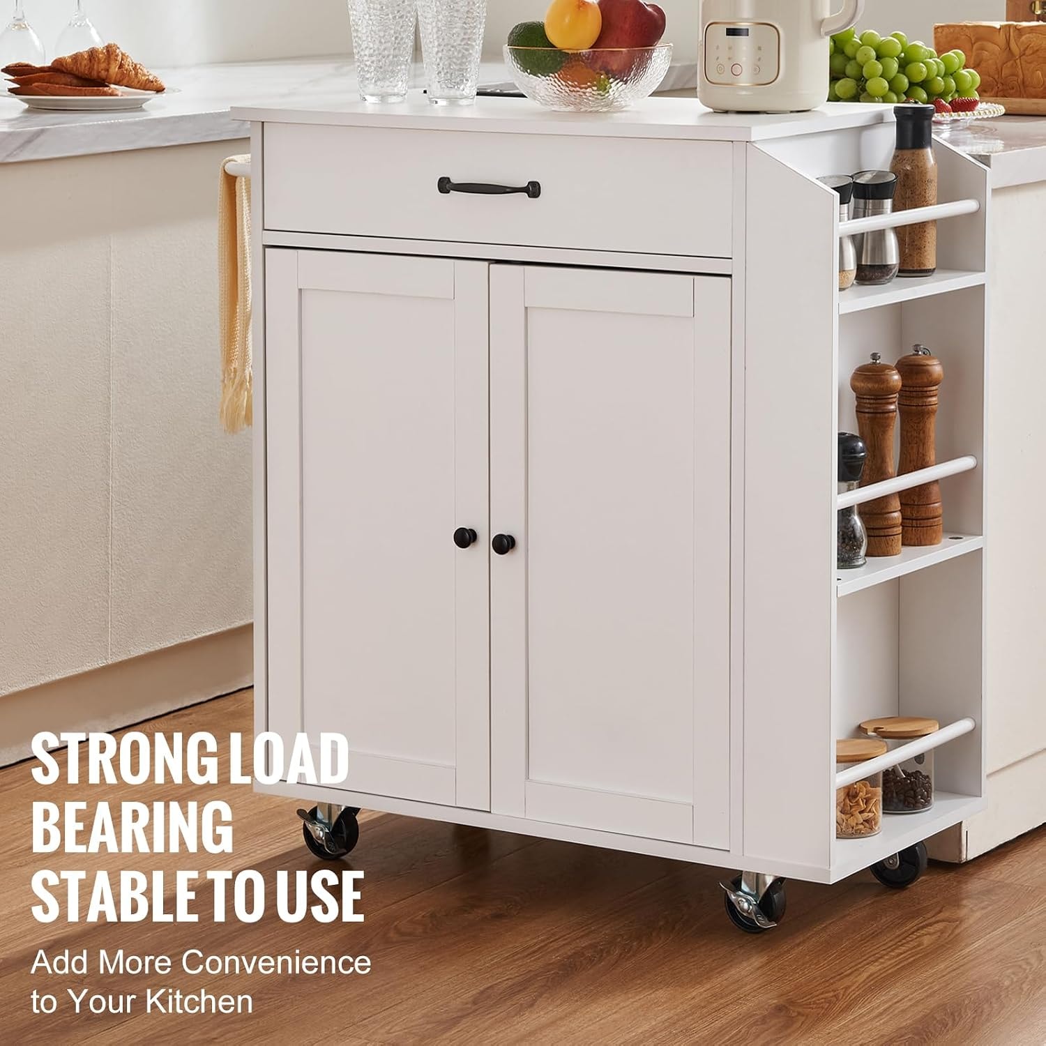 StyleWell 32 in. Folding Kitchen Cart – 32"x15" – White – Mobile Storage Islands
