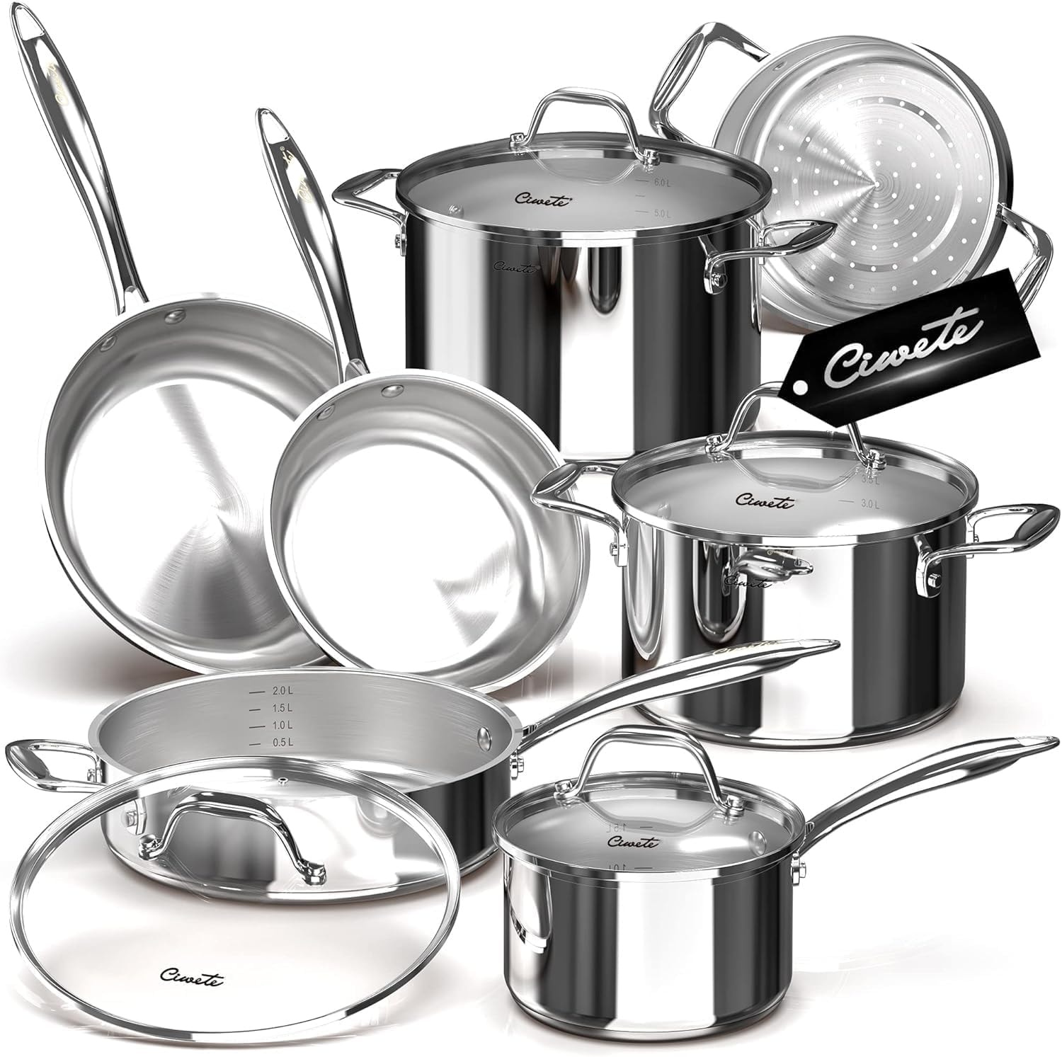 UUDULY 11-Piece Tri-Ply Stainless Steel Induction Cookware Set – Sliver – Cookware Sets
