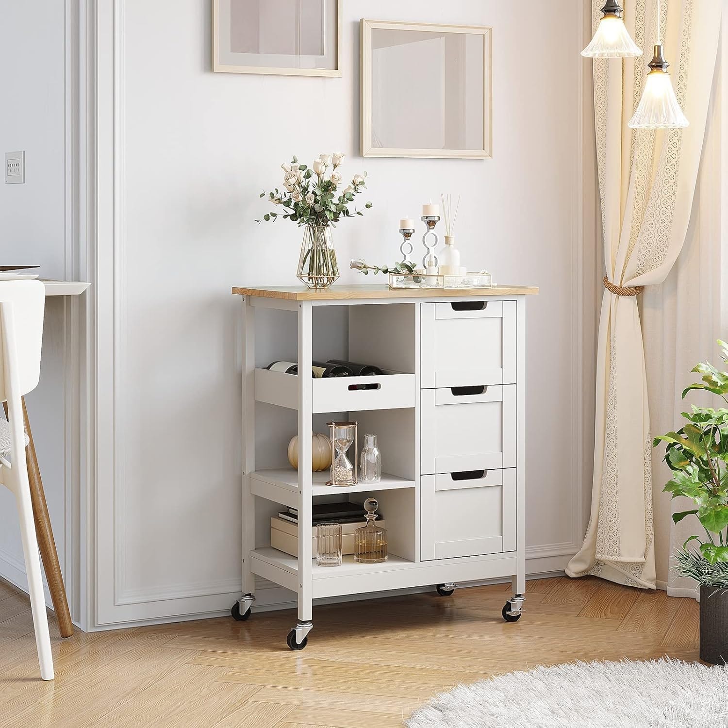 Latitude Run Kitchen Island Cart Rolling Kitchen Island with Storage S – 14.96"D x 26.69"W x 33.07"H – White – Mobile Storage Islands