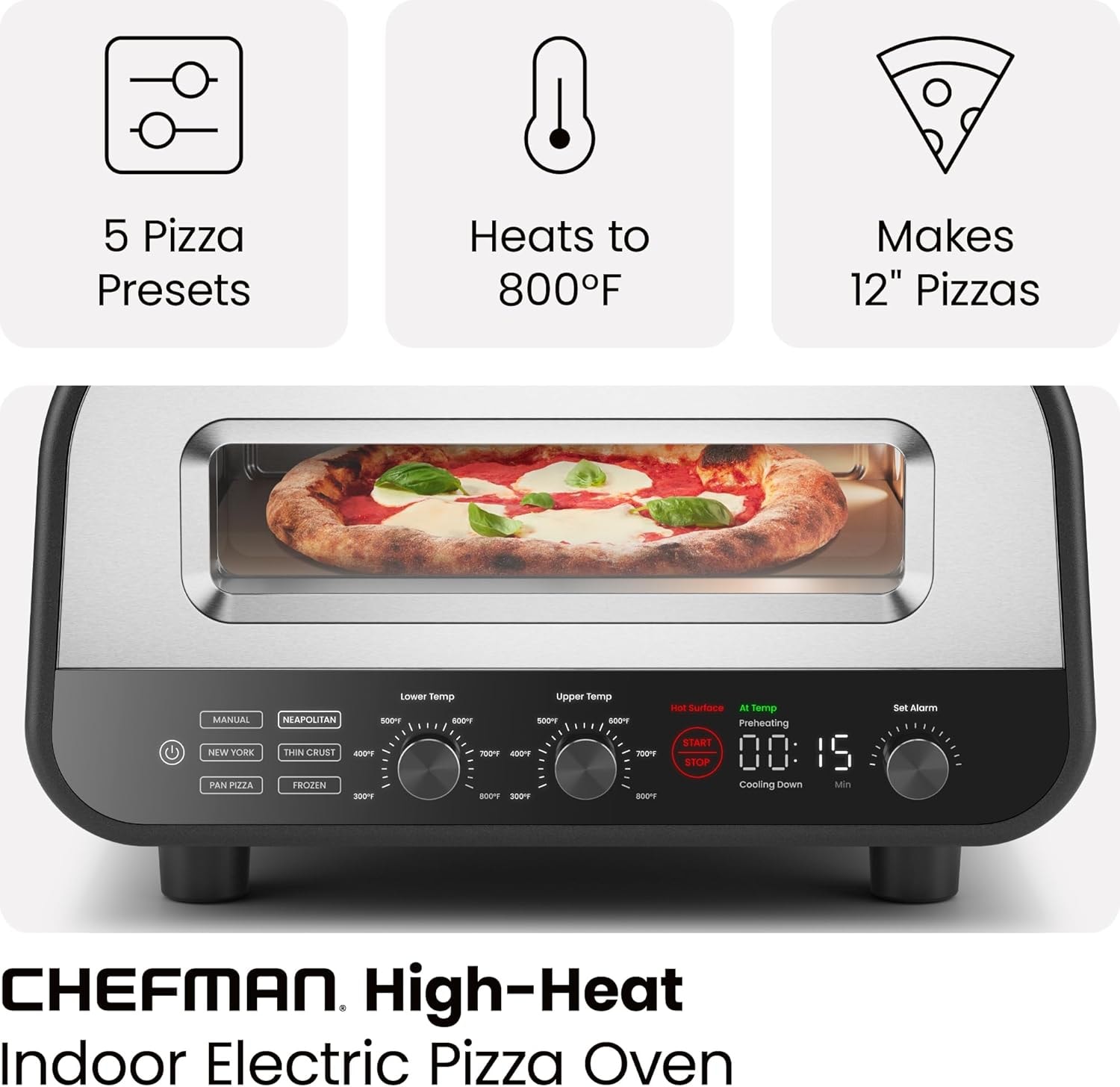 Chefman Home Slice Indoor Electric Pizza Oven – 12 cubic inches – Stainless Steel – Countertop Pizza Ovens