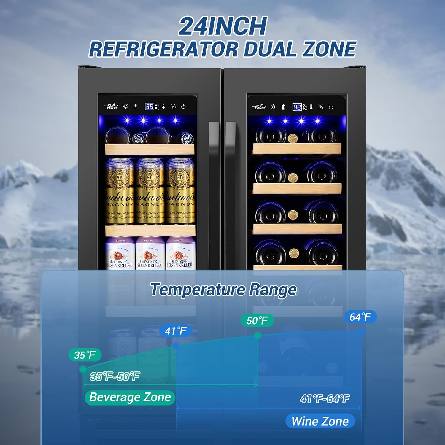 SOZT 23.5 in. Dual Zone 18-Wine Bottles and 68-Cans Beverage & Wine Co – 4.9 cubic feet – Black01 – Beverage Refrigerators