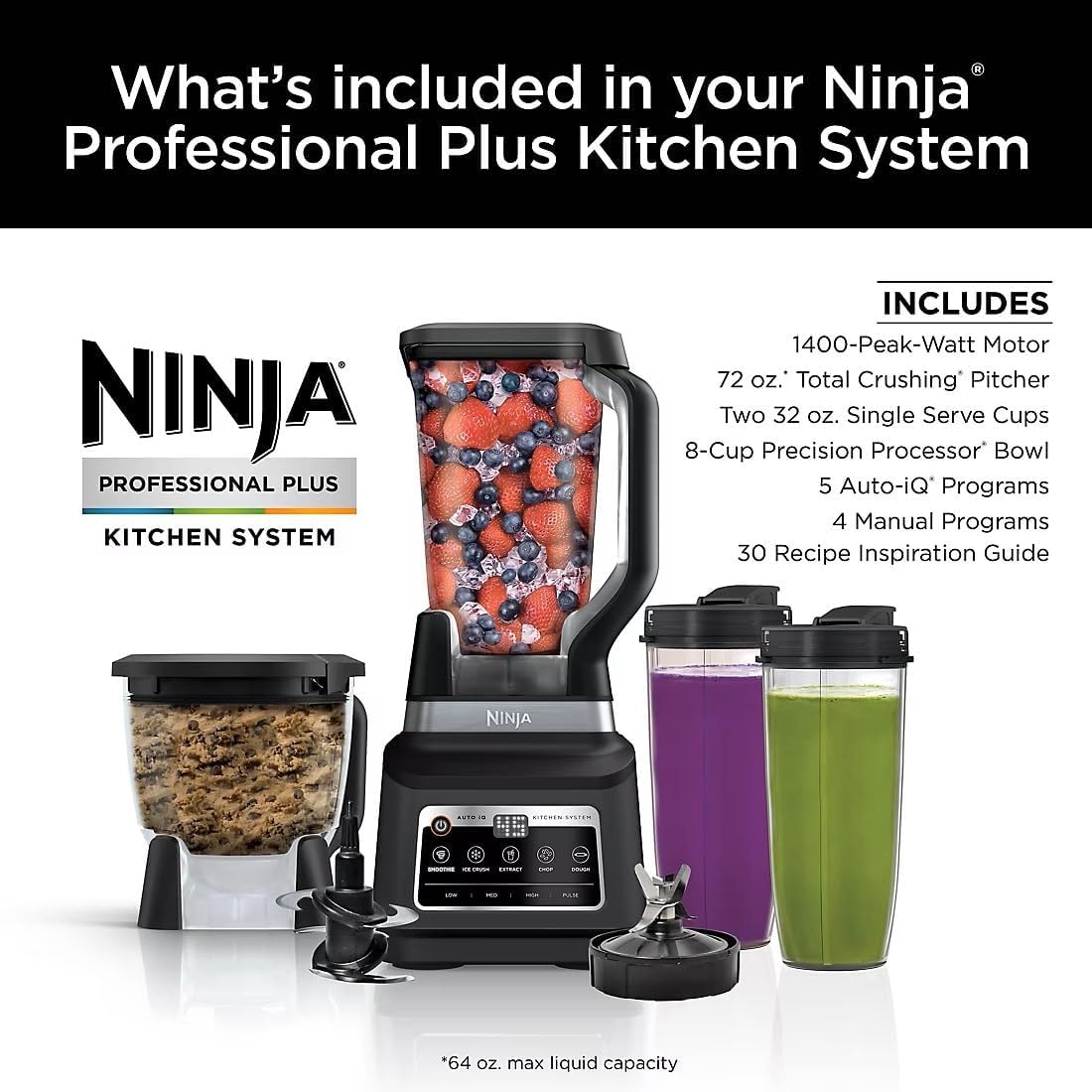 Ninja Detect Kitchen System Power Blender Plus Processor Pro TB401 – 947 ml – Black – Small Appliances