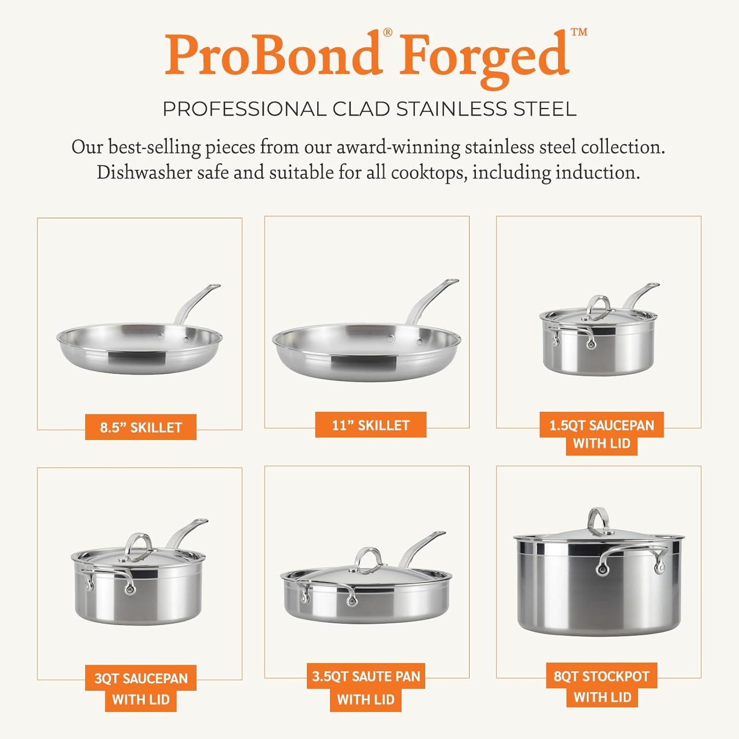 Hestan ProBond Forged Professional Clad Stainless-Steel 10-Piece Cookw – Stainless Steel – Cookware Sets