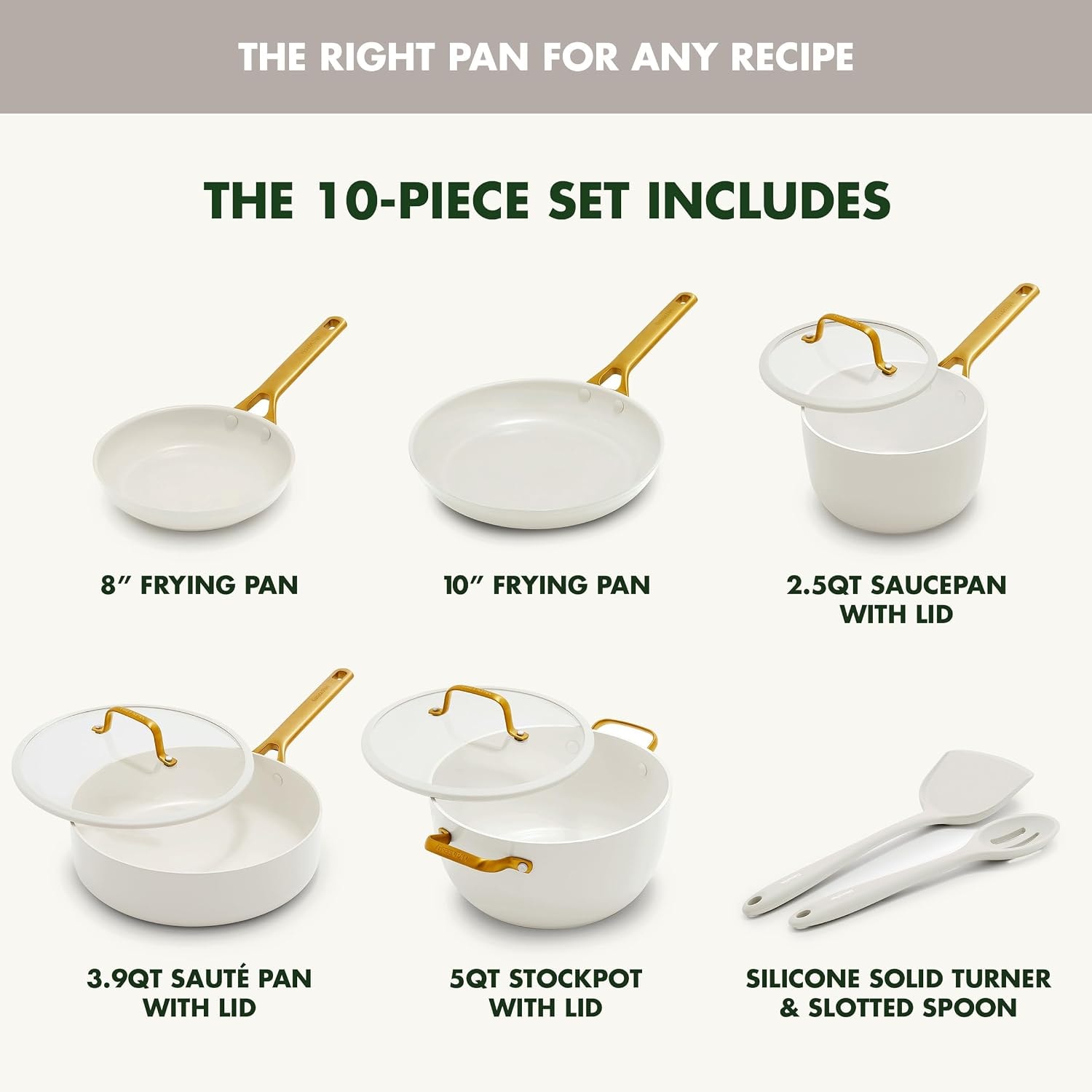 GreenPan Reserve Pro Stainless-Steel Color Series 10-Piece Cookware Se – Cream White – Cookware Sets