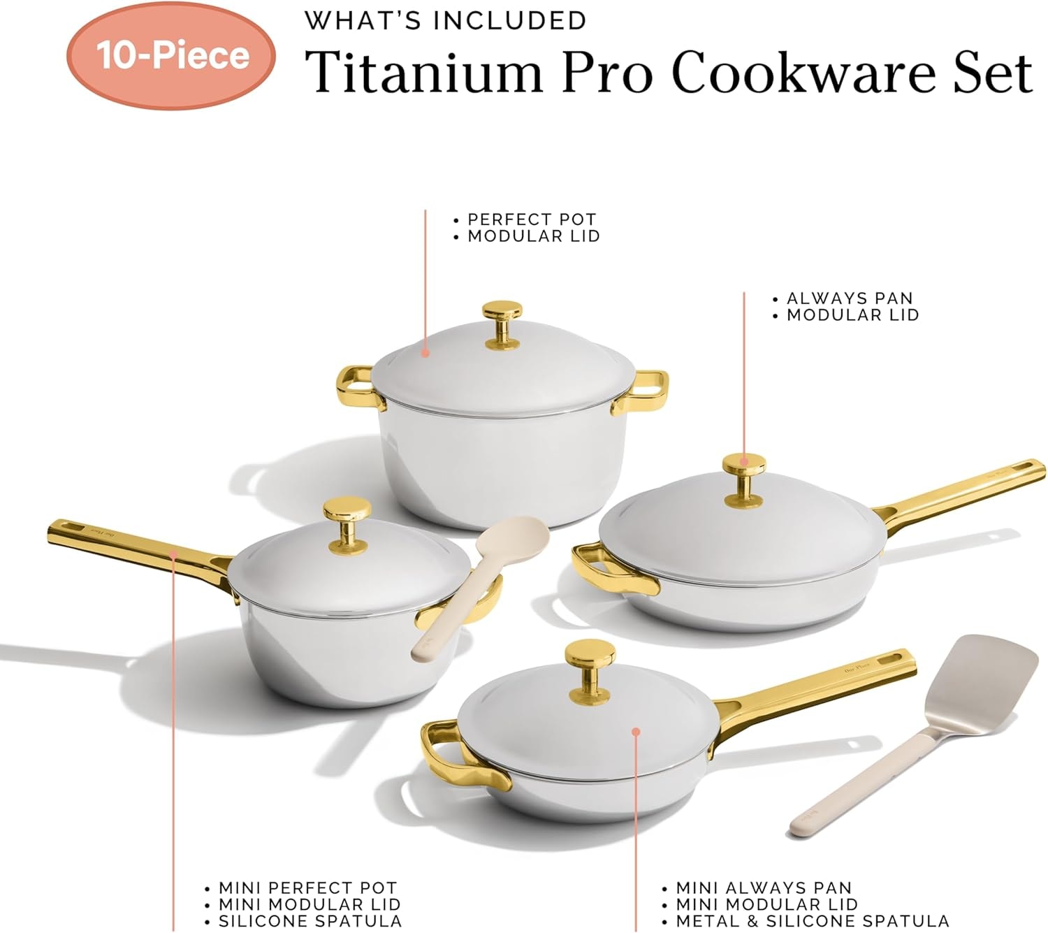 Our Place Titanium Pro 10-Piece Cookware Set – 13.74in x 10.86in x 8.3in – Gold – Cookware Sets