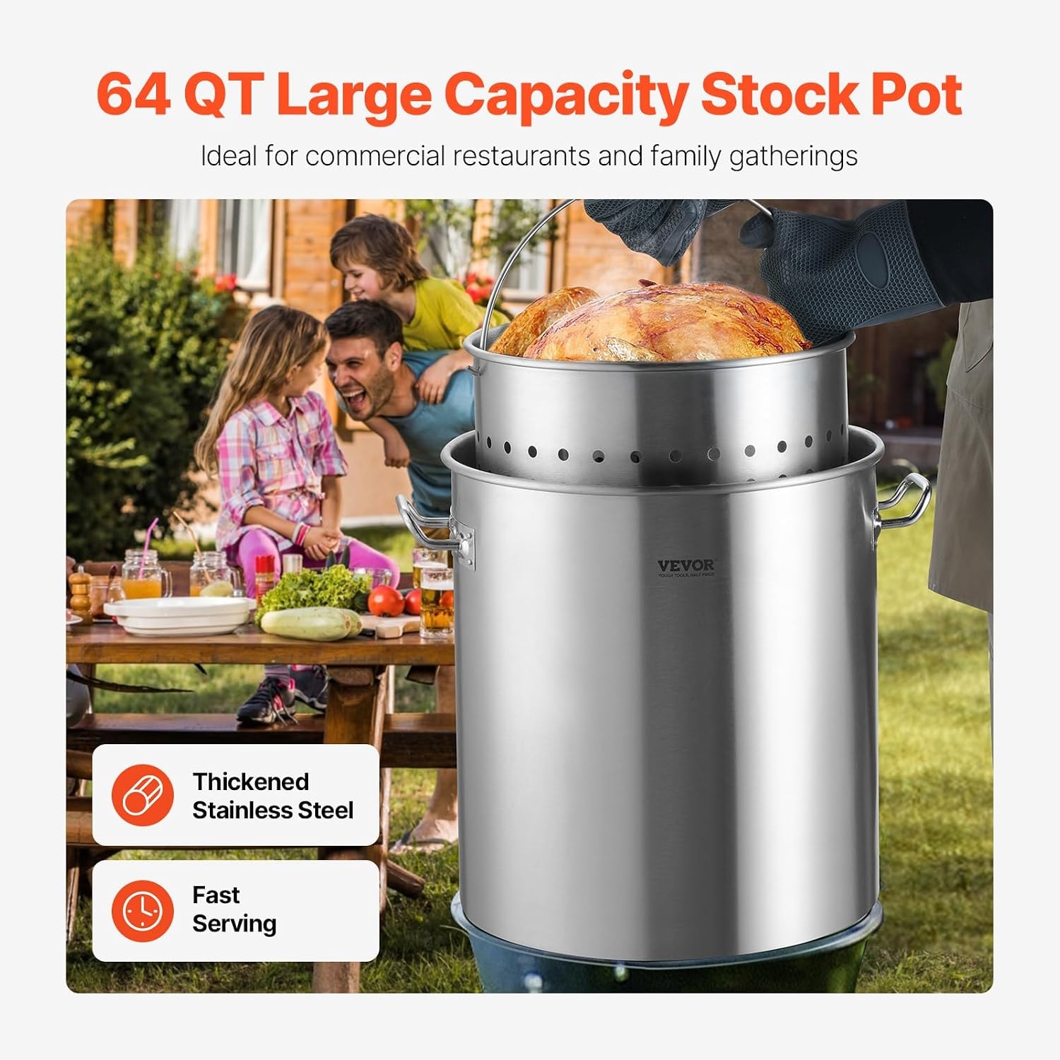 Vevor 64 Qt Stainless Steel Stockpot in Silver – Large Capacity Commer – 60.5 liters – Stockpots