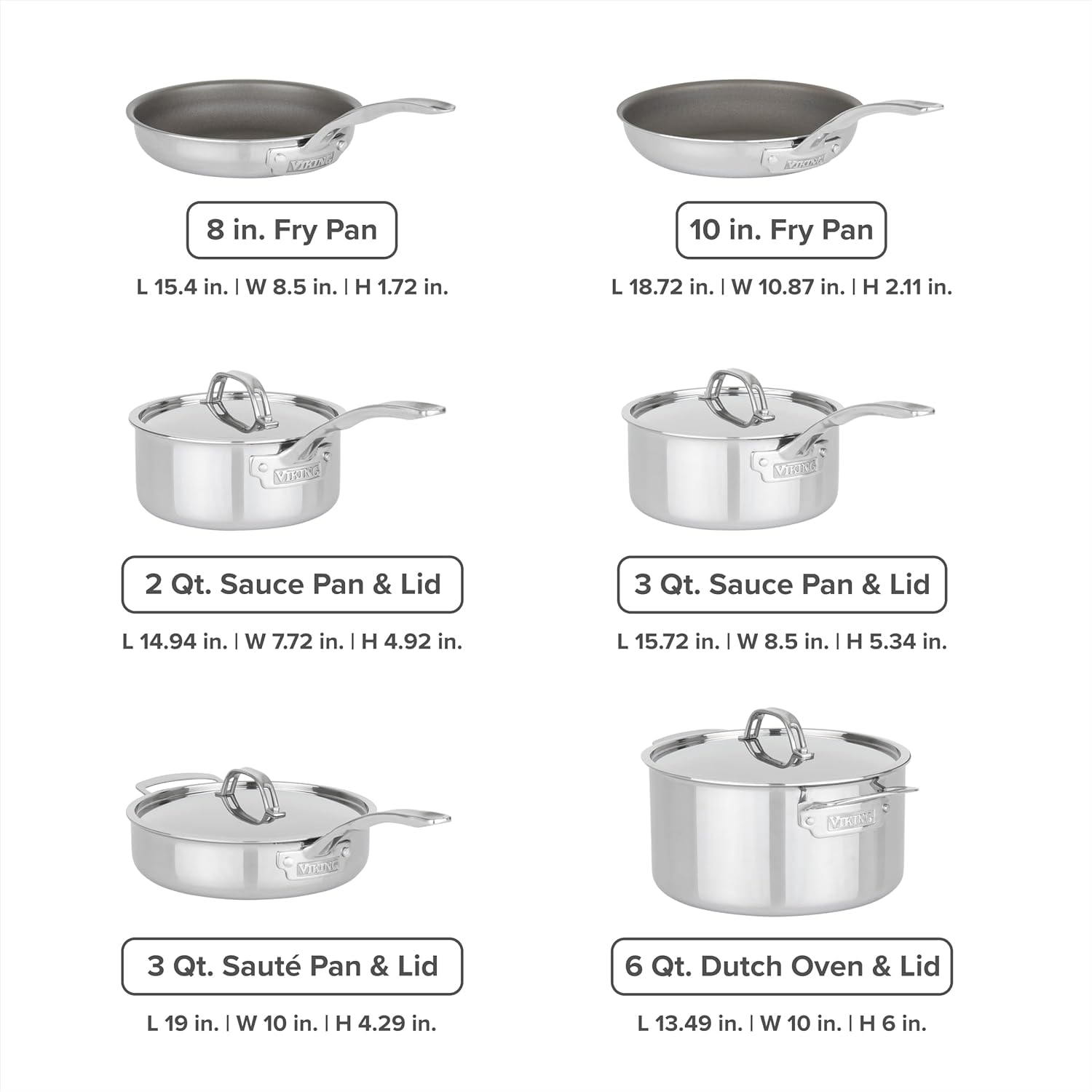 Viking Pure Glide Pro 3-Ply Nonstick Cookware Set – 8 inches – Silver – Cookware Sets