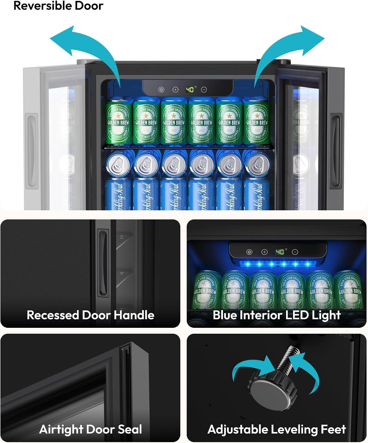 SIMZLIFE - 130 Can Beverage Refrigerator and Cooler with Glass Door fo – Beverage Refrigerators