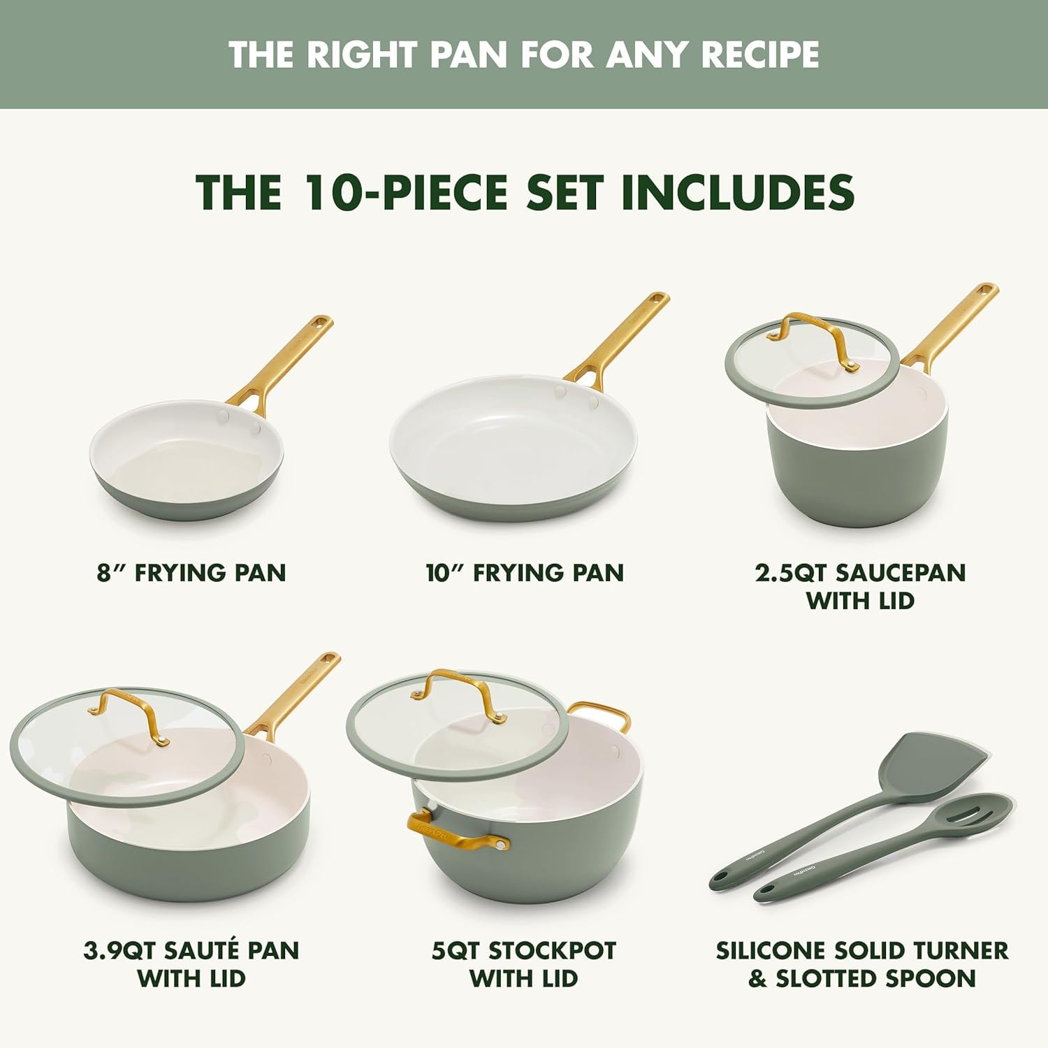 GreenPan Reserve Pro 10-Piece Ceramic Nonstick Cookware Set – Moss Green – Cookware Sets