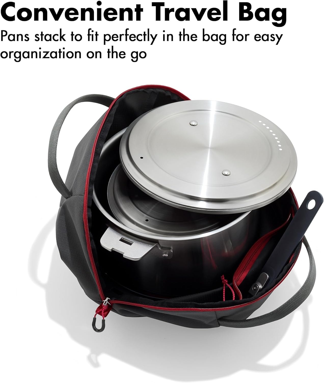 OXO Outdoor Camp Cookware Set with Travel Bag – 2.27 liters – Stainless Steel, Black – Cookware Sets
