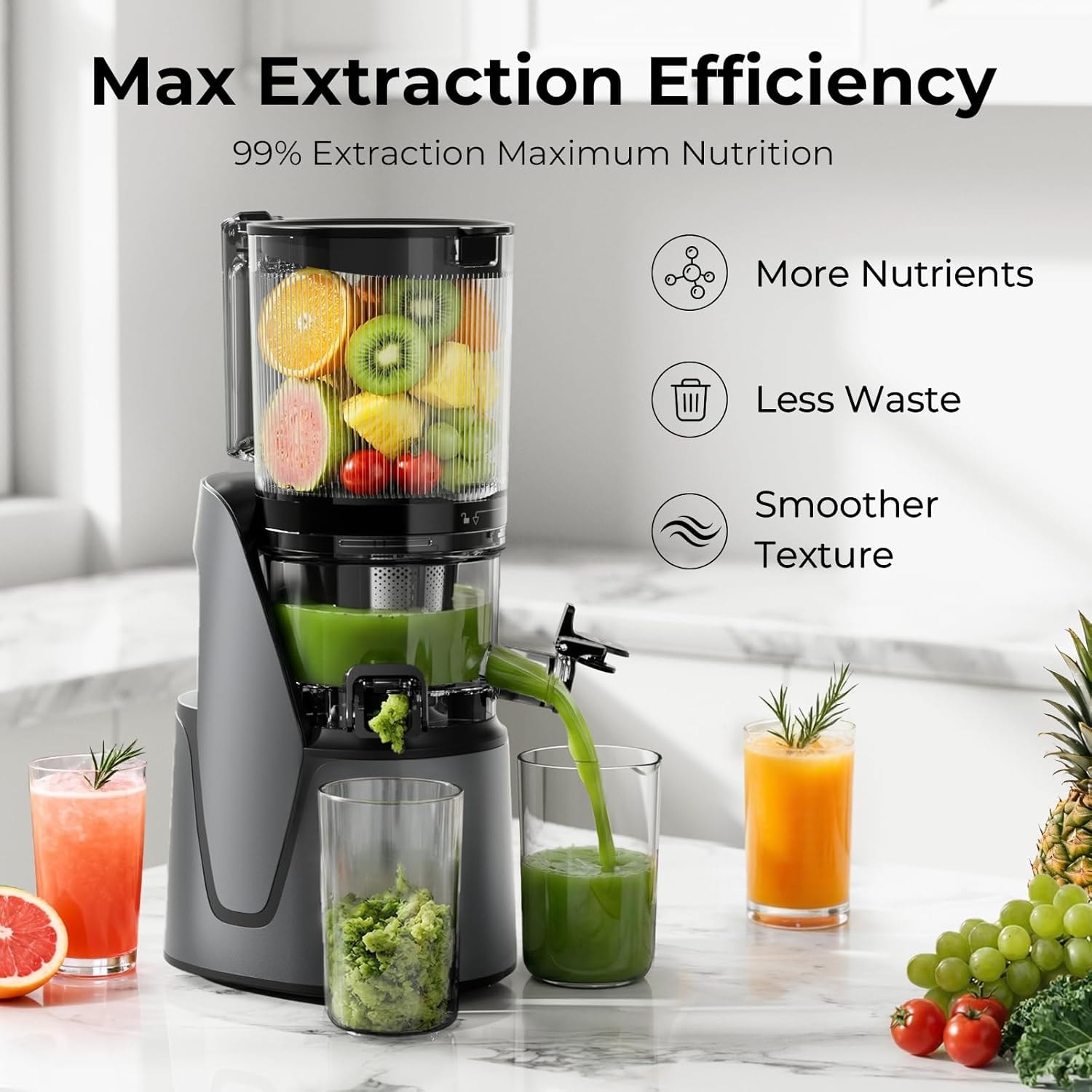 Cold Press Juicer – Premium Gray – Single Auger Masticating Juicers