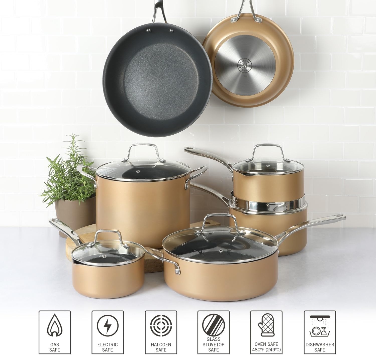 Martha Stewart 12-Piece Hard Anodized Aluminum Nonstick Cookware Set – 4.6 liters – Copper – Cookware Sets