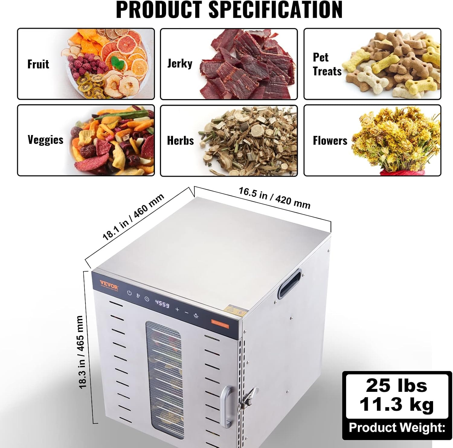 10-tray Food Dehydrator, 1000w with Digital Timer & Temp Control, Stai – Sliver – Dehydrators