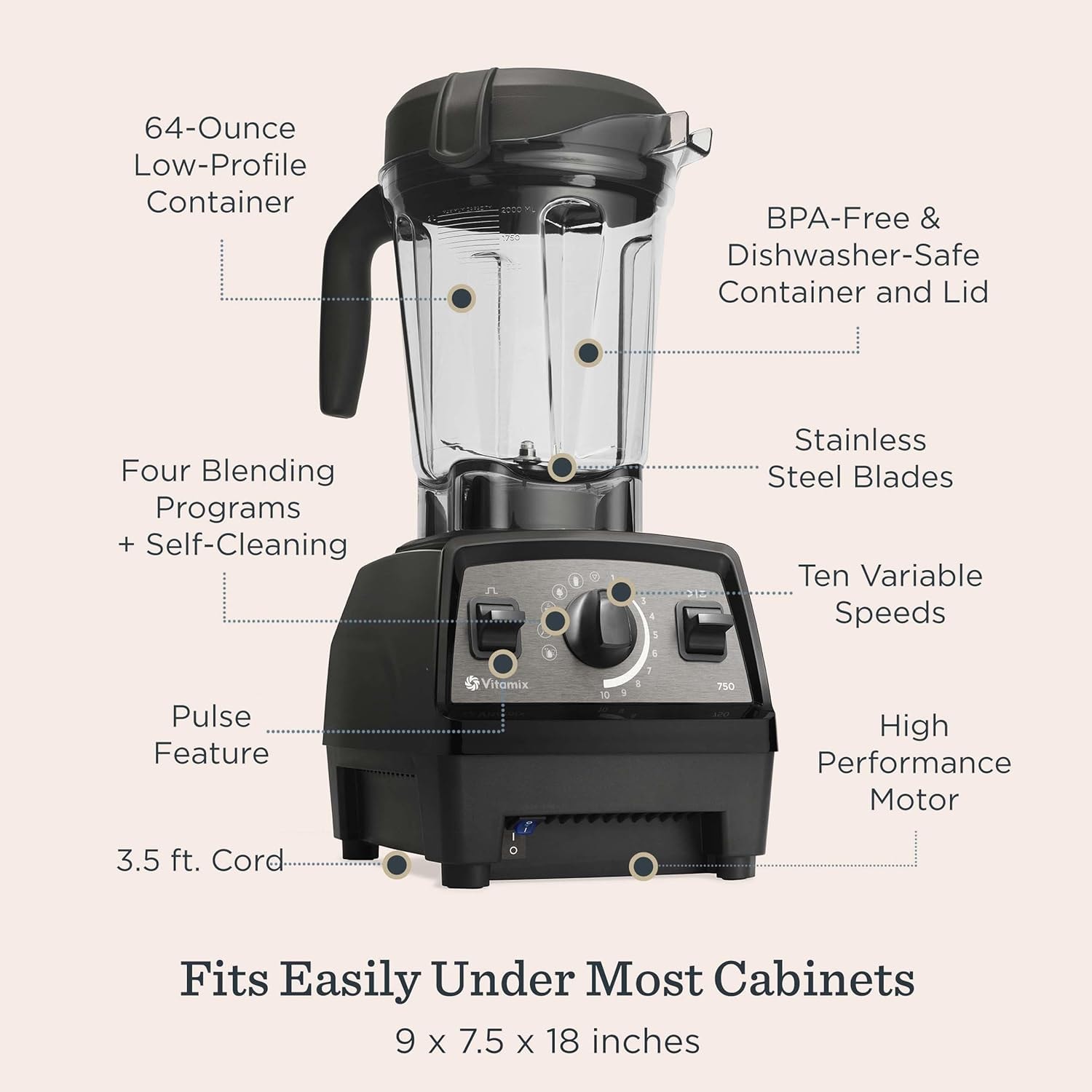 Vitamix Professional Series 750 Blender – Black – Countertop Blenders