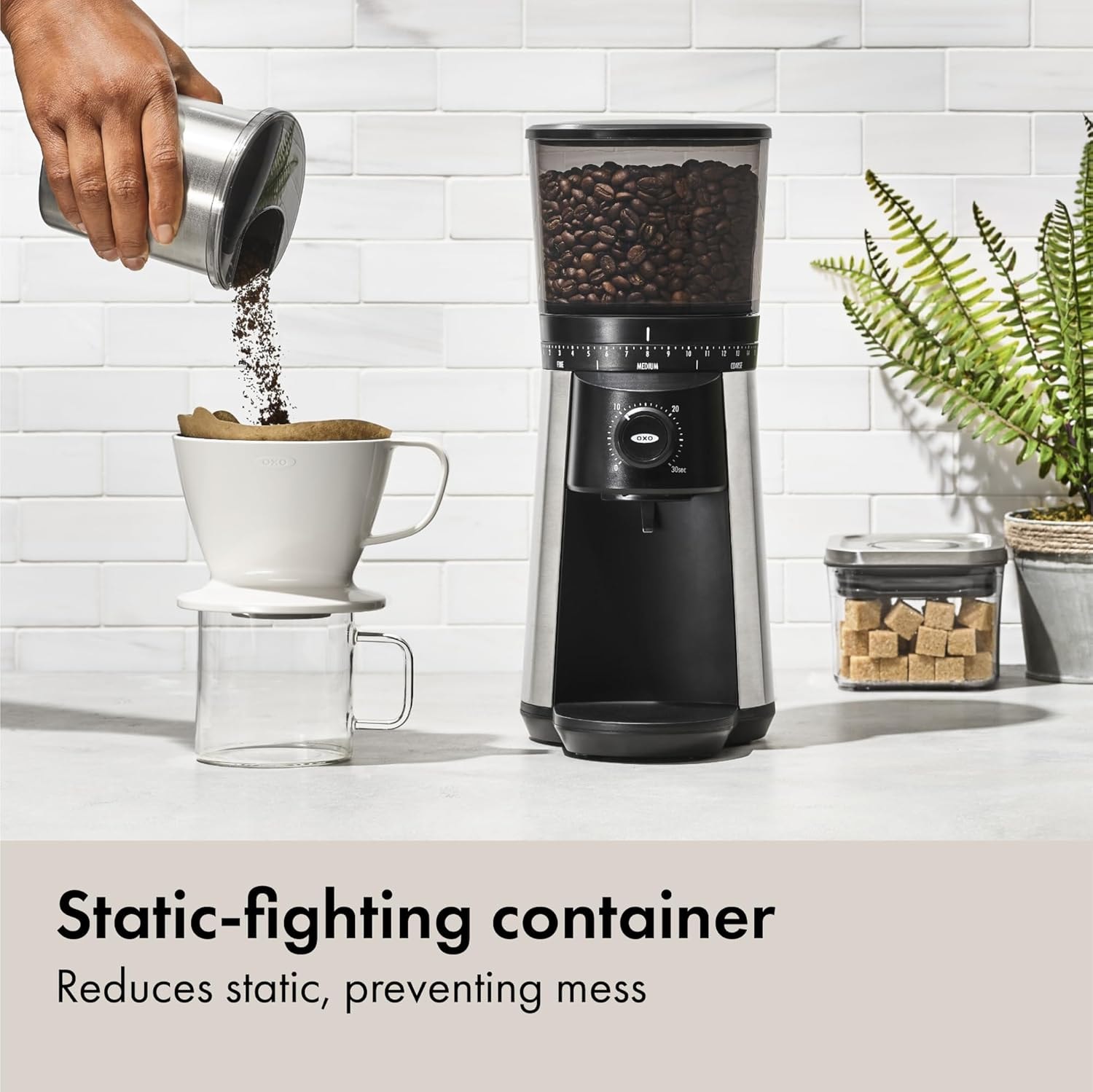 Conical Burr Coffee Grinder – Silver – Electric Burr Grinders