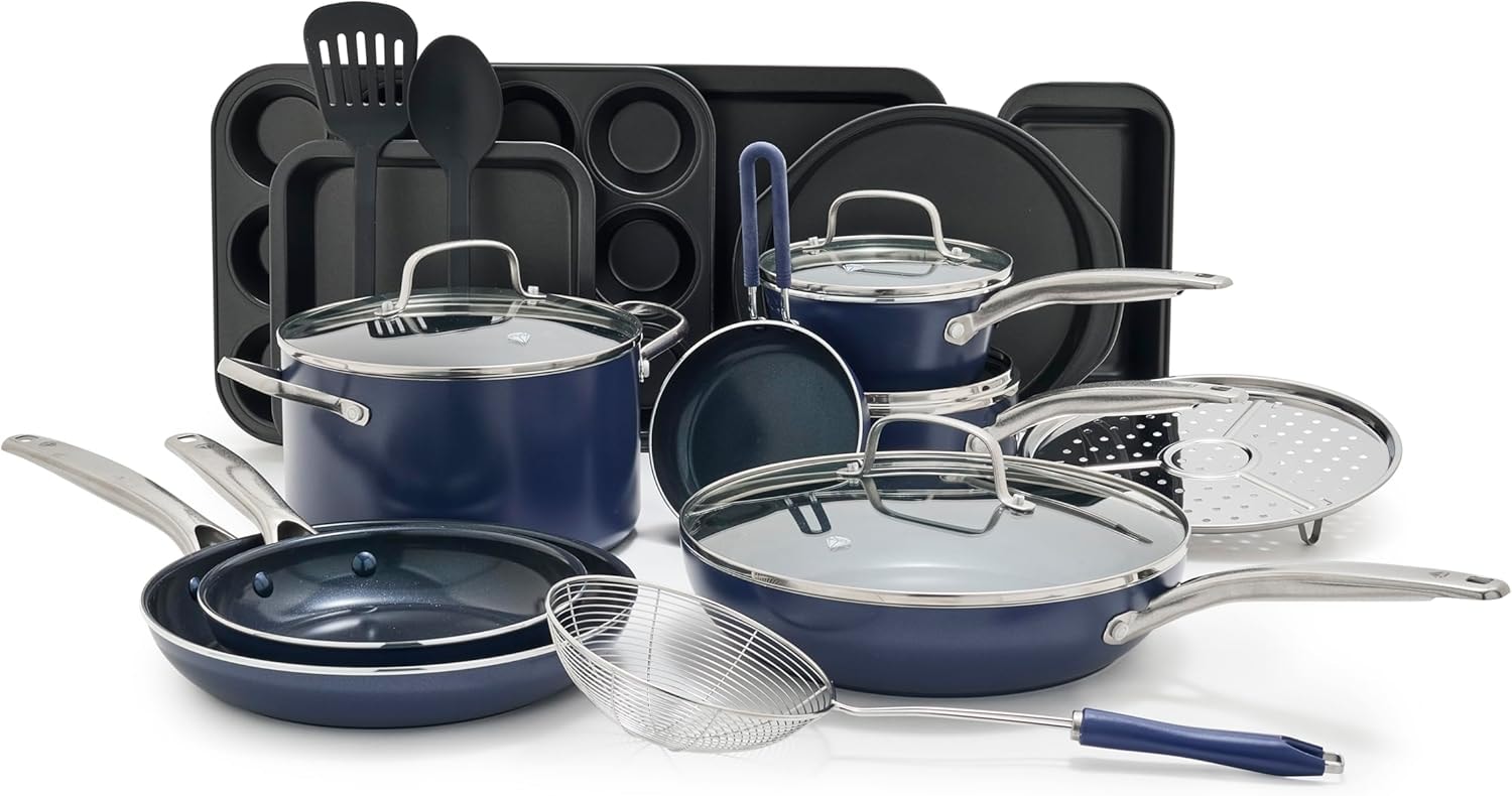 Blue Diamond 20 Piece Ceramic Nonstick Cookware Set – Cookware Sets