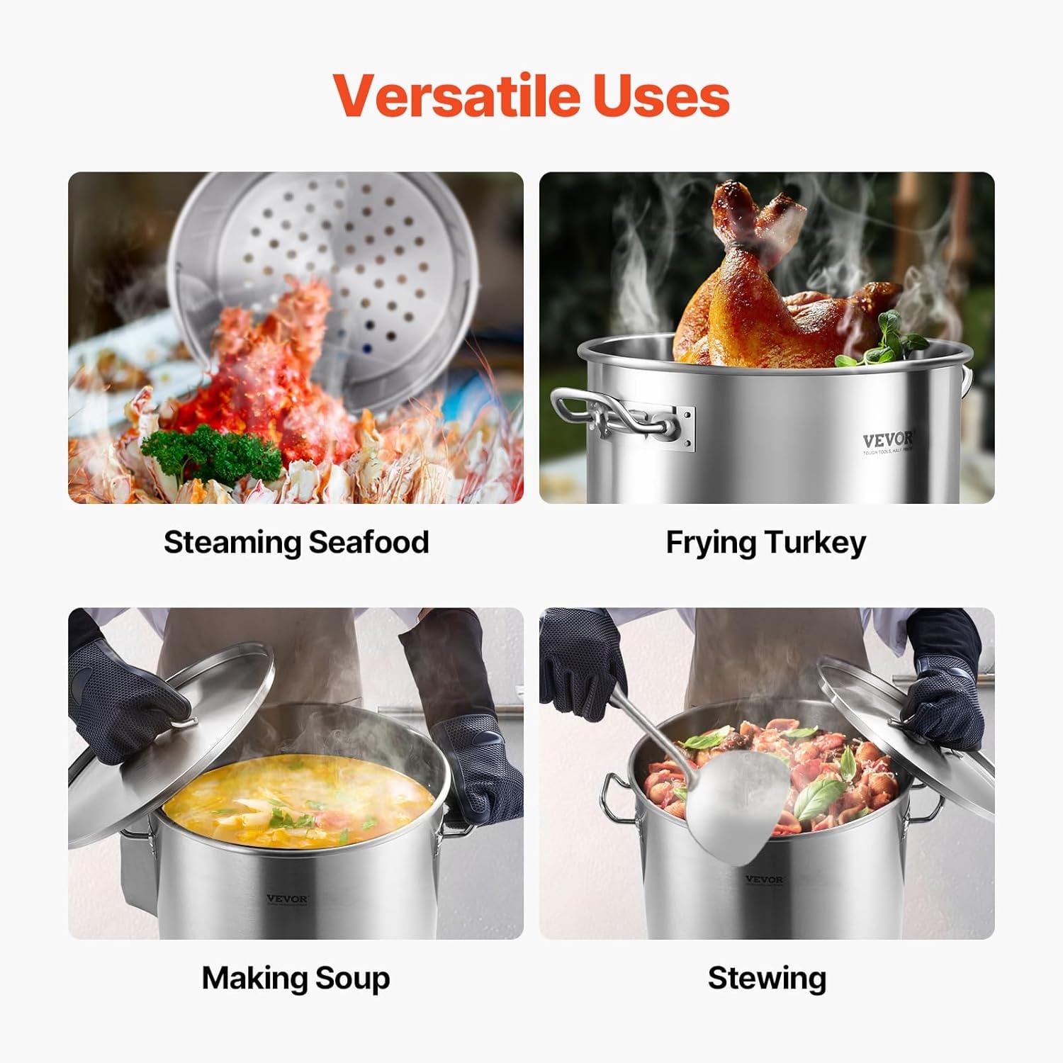 Vevor 64 Qt Stainless Steel Stockpot in Silver – Large Capacity Commer – 60.5 liters – Stockpots