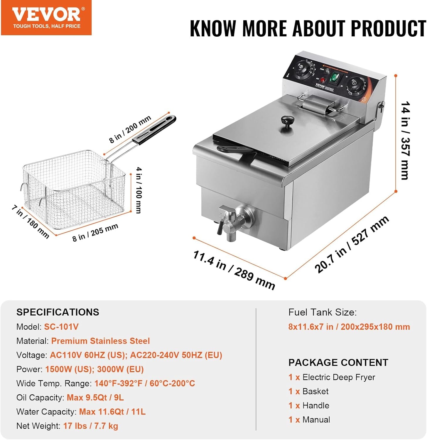 11L Commercial Electric Deep Fryer – Silver – Deep Fryers