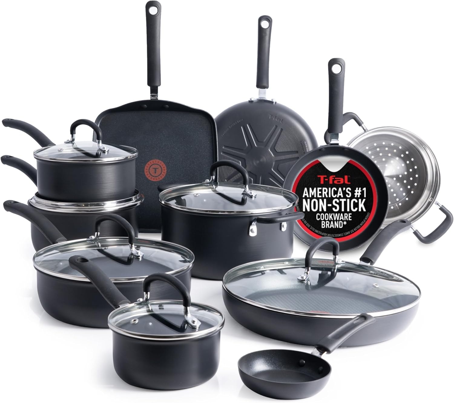 T-fal Ultimate Hard Anodized Nonstick Cookware Set 17 Piece – Onyx – Cookware Sets