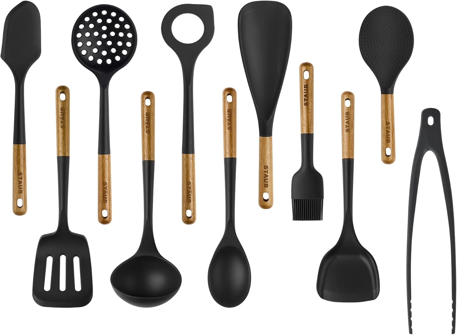 Staub Silicone Cooking Utensil Set with Wood Handle – Matte Black – Utensil Sets