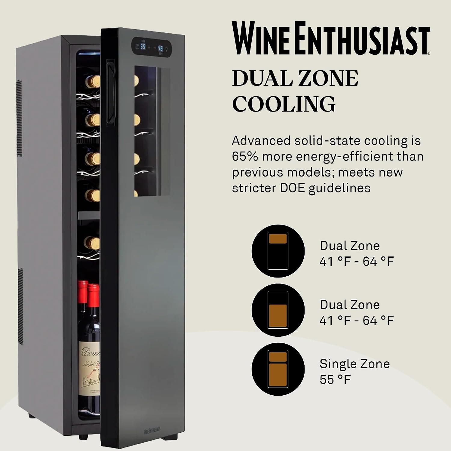 Wine Enthusiast 18-Bottle Slimline Dual Zone Wine Cooler – 1.9 cubic feet – Black – Freestanding Wine Cellars