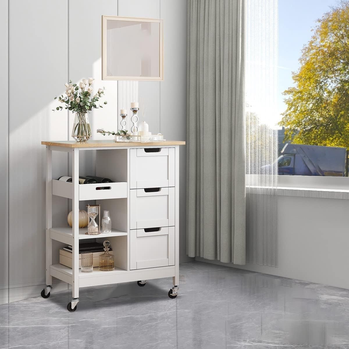 Latitude Run Kitchen Island Cart Rolling Kitchen Island with Storage S – 14.96"D x 26.69"W x 33.07"H – White – Mobile Storage Islands