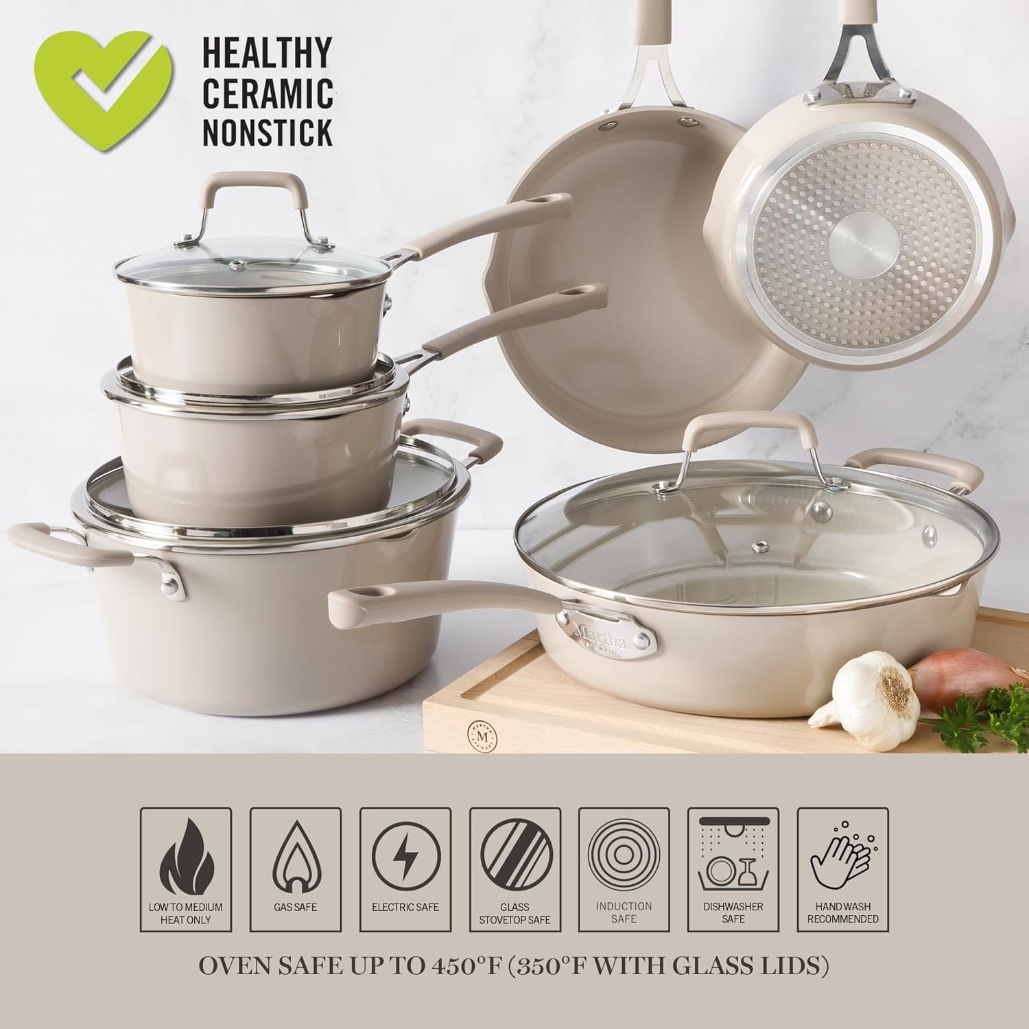 10 Piece Nonstick Aluminum Cookware Set – Taupe – Skillets