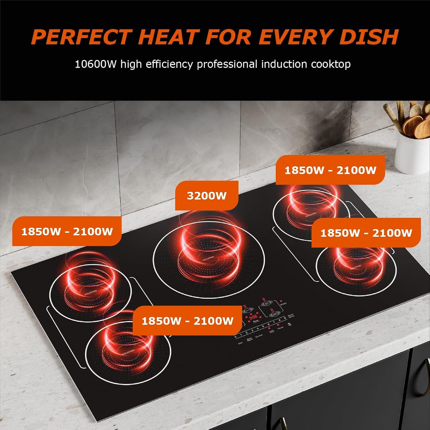 Unbranded 1 Inch Induction Cooktops with 5 Burners, Black – 36 Inch – Countertop Burners