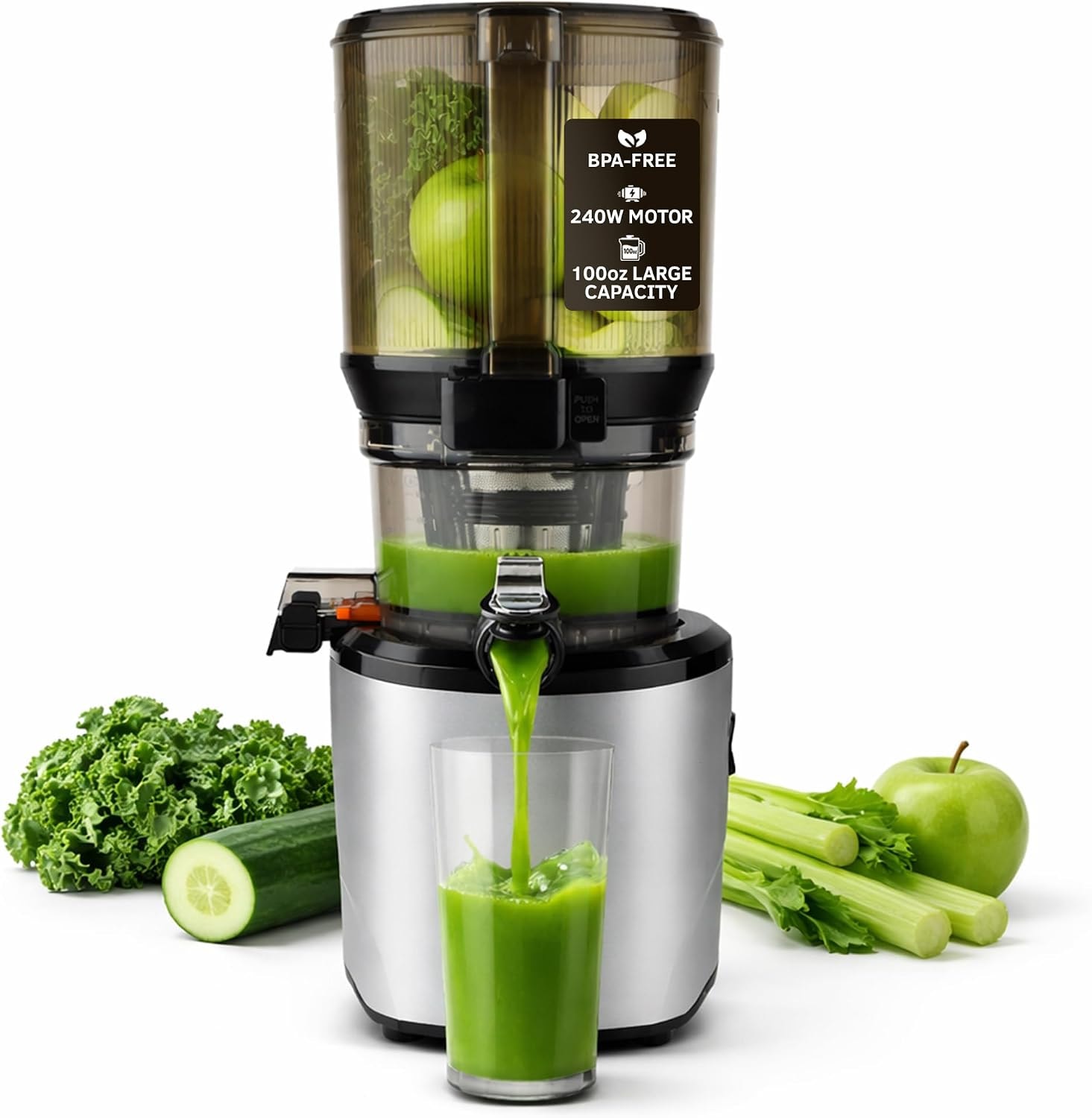 Kuvings AUTO10 Hands-Free Slow Juicer – 3 liters – Silver – Single Auger Masticating Juicers
