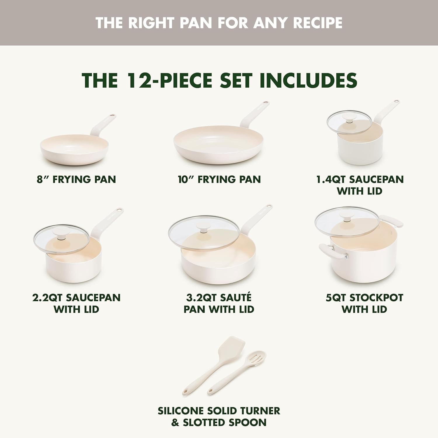 GreenPan Rio Advanced Ceramic Nonstick Cookware Set – Cream White – Cookware Sets