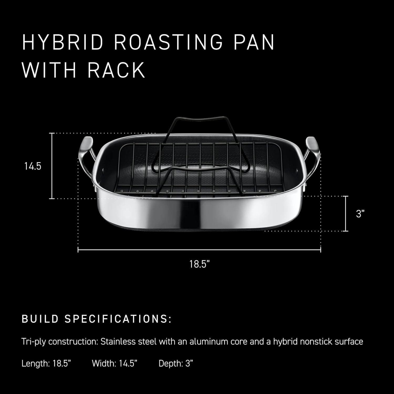 HexClad Hybrid Nonstick Roasting Pan with Rack – 5 quarts – Silver or Stainless Steel – Roasting Pans