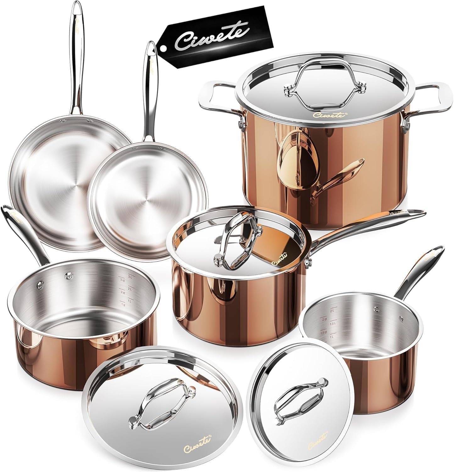 Revere Gourmet 6-Piece Tri-Ply Copper Cookware Set with Stainless Stee – Cookware Sets
