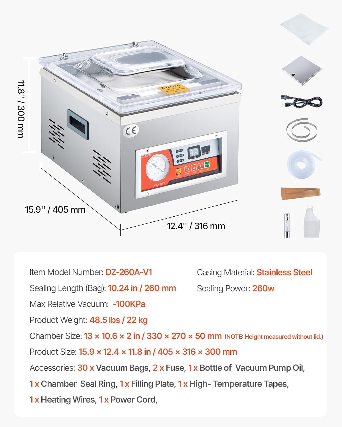 Chamber Vacuum Sealer, 260w Sealing Power, Vacuum Packing Machine for  – Silver – Vacuum Sealers