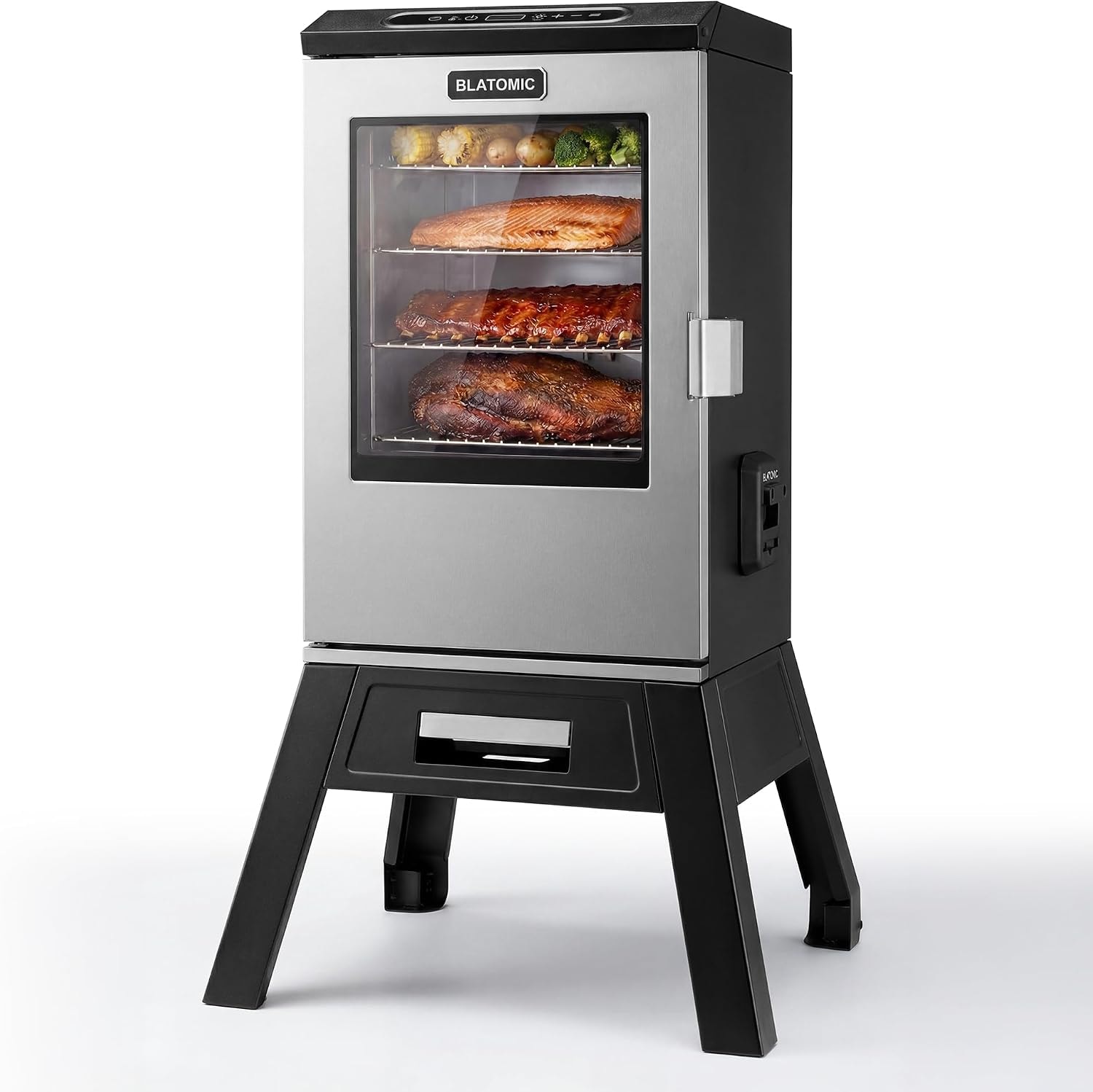 30 inch Electric Smoker with Built-in Meat Probe, Elevated Stand, Vert – Black – Smokers