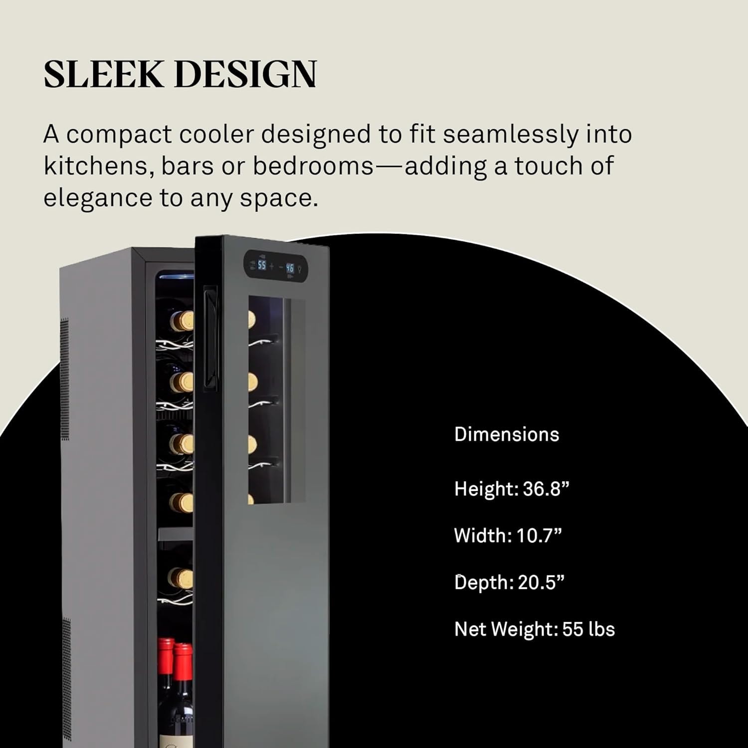 Wine Enthusiast 18-Bottle Slimline Dual Zone Wine Cooler – 1.9 cubic feet – Black – Freestanding Wine Cellars