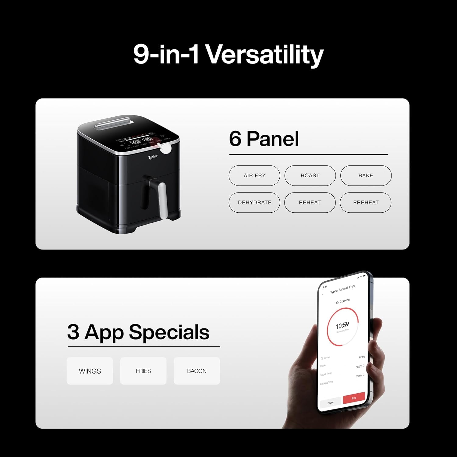Cosori FlexDrawer Smart Air Fryer with App Control PFAS-Free Ceramic C – 8 quarts – Black+Sliver – Air Fryers