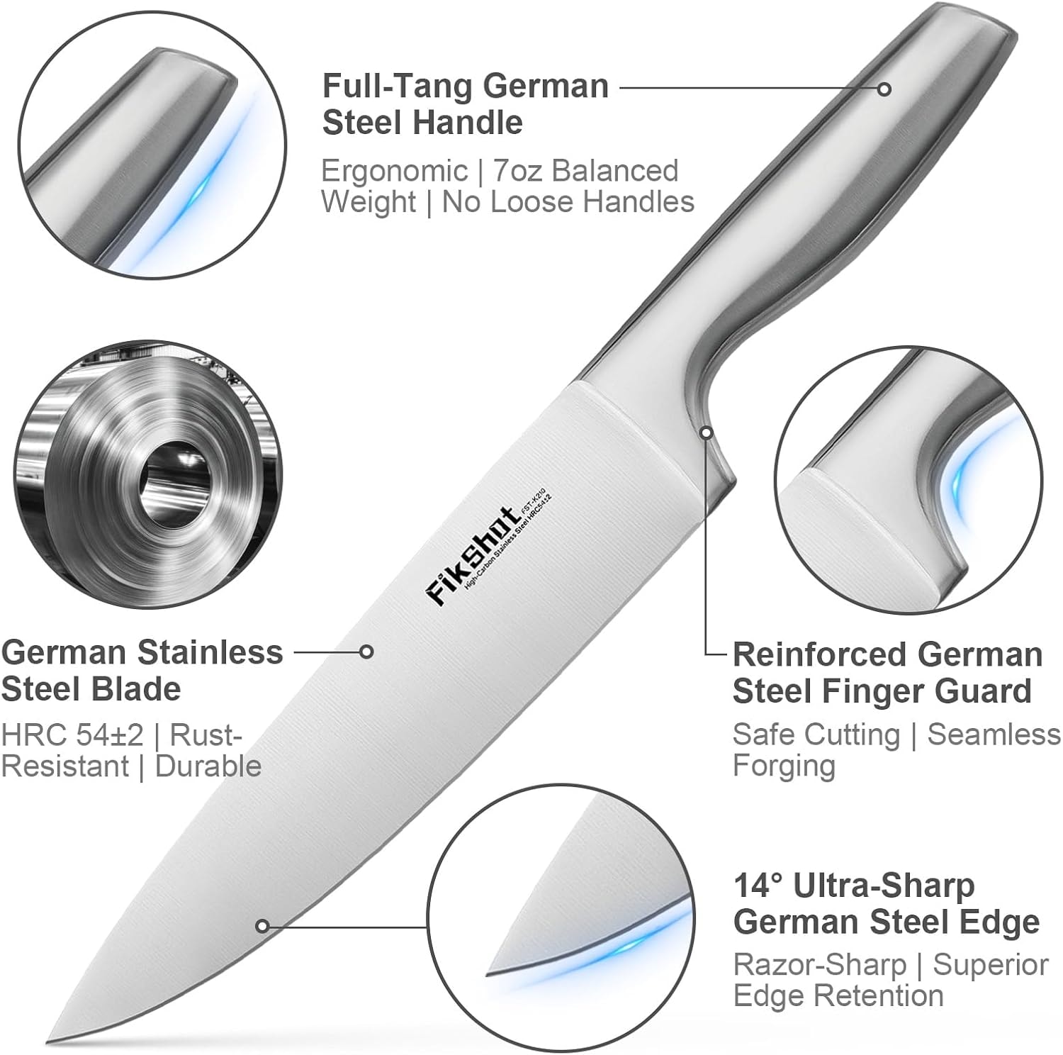 Wudkey 14-Piece Stainless Steel German Knife Set – Silver + Walnut – Knife Block Sets